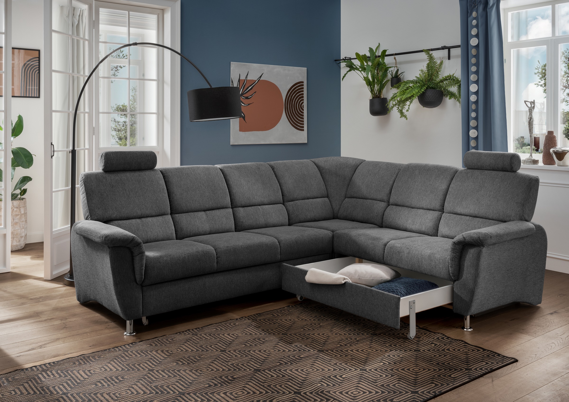 Home affaire Ecksofa "Pisa L-Form, mit Schlaffunktion, Stauraum, 2x höhenve günstig online kaufen