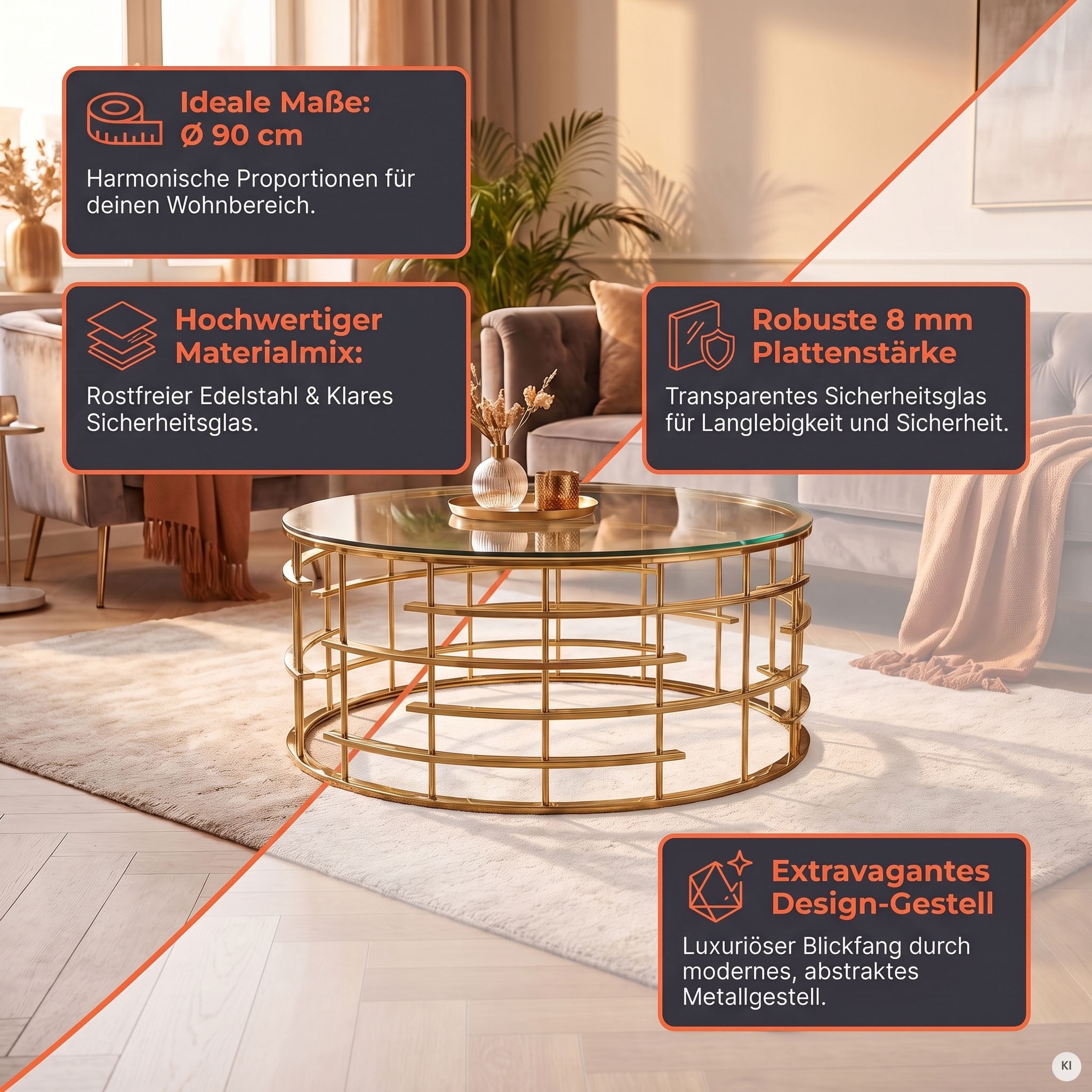 SalesFever Couchtisch »Glastisch: Stil und Funktionalität Wohnzimmertisch« Gestell gefertigt aus rostfreiem Edelstahl