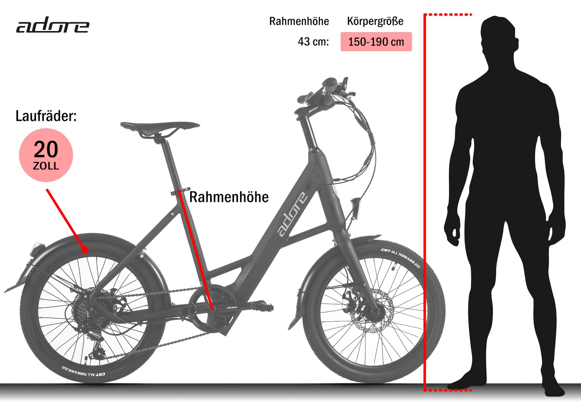 Adore »20" Alu Kompaktfahrrad C-200 Compact Bike Heckmotor 45NM / 10,4Ah« 7 Gang Shimano Tourney Schaltwerk Kettenschaltung Heckmotor 250 W Pedelec, Elektrofahrrad für Damen und Herren