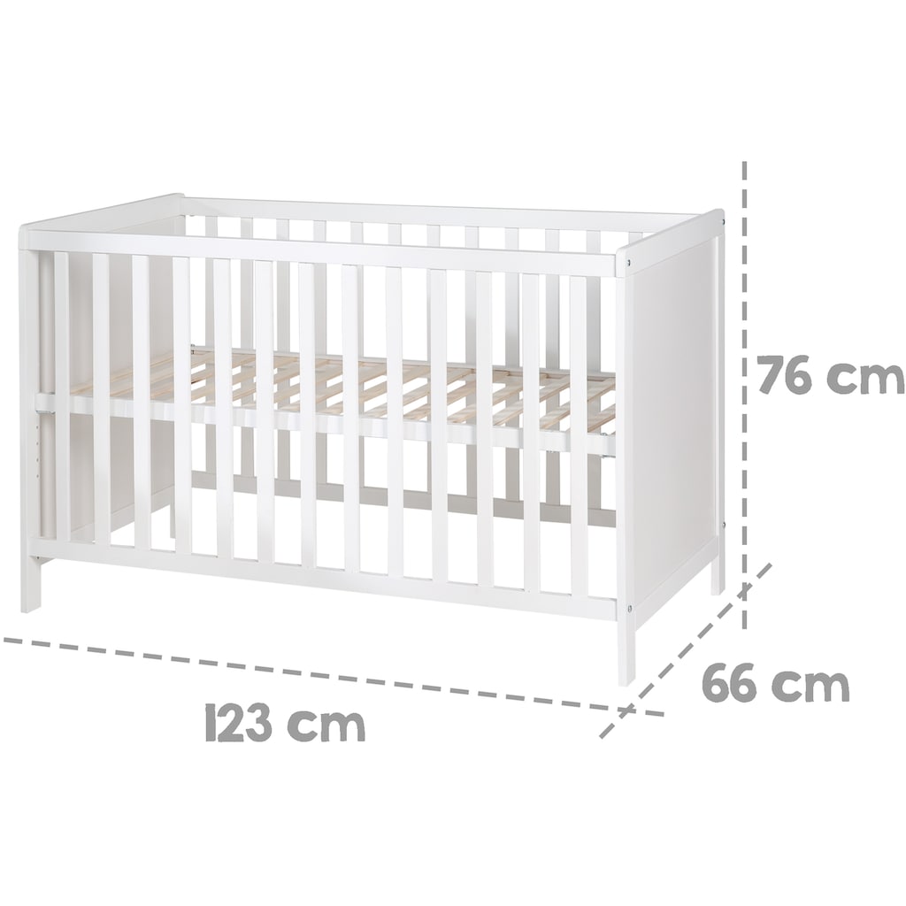 roba® Babybett »Multifunktionsbett mit Beistellfunktion«, (8 tlg.), Lattenrost, Matratze, Nestchen, Bettverkleinerer, Himmel, Himmelstange