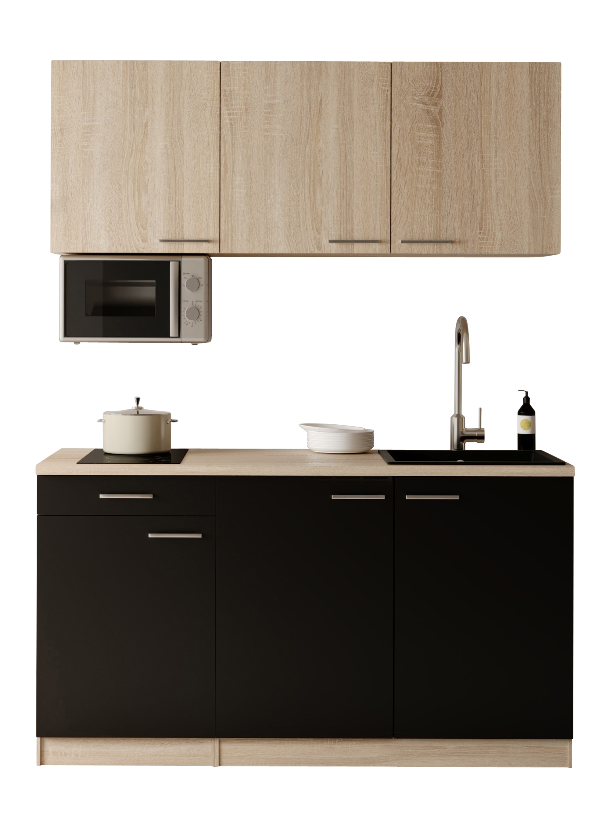 RESPEKTA Pantryküche "Ingrid, inkl. Mikrowelle" zerlegt, wahlweise mit Kühlschrank, Soft-Close-Funktion, Breite 150 cm