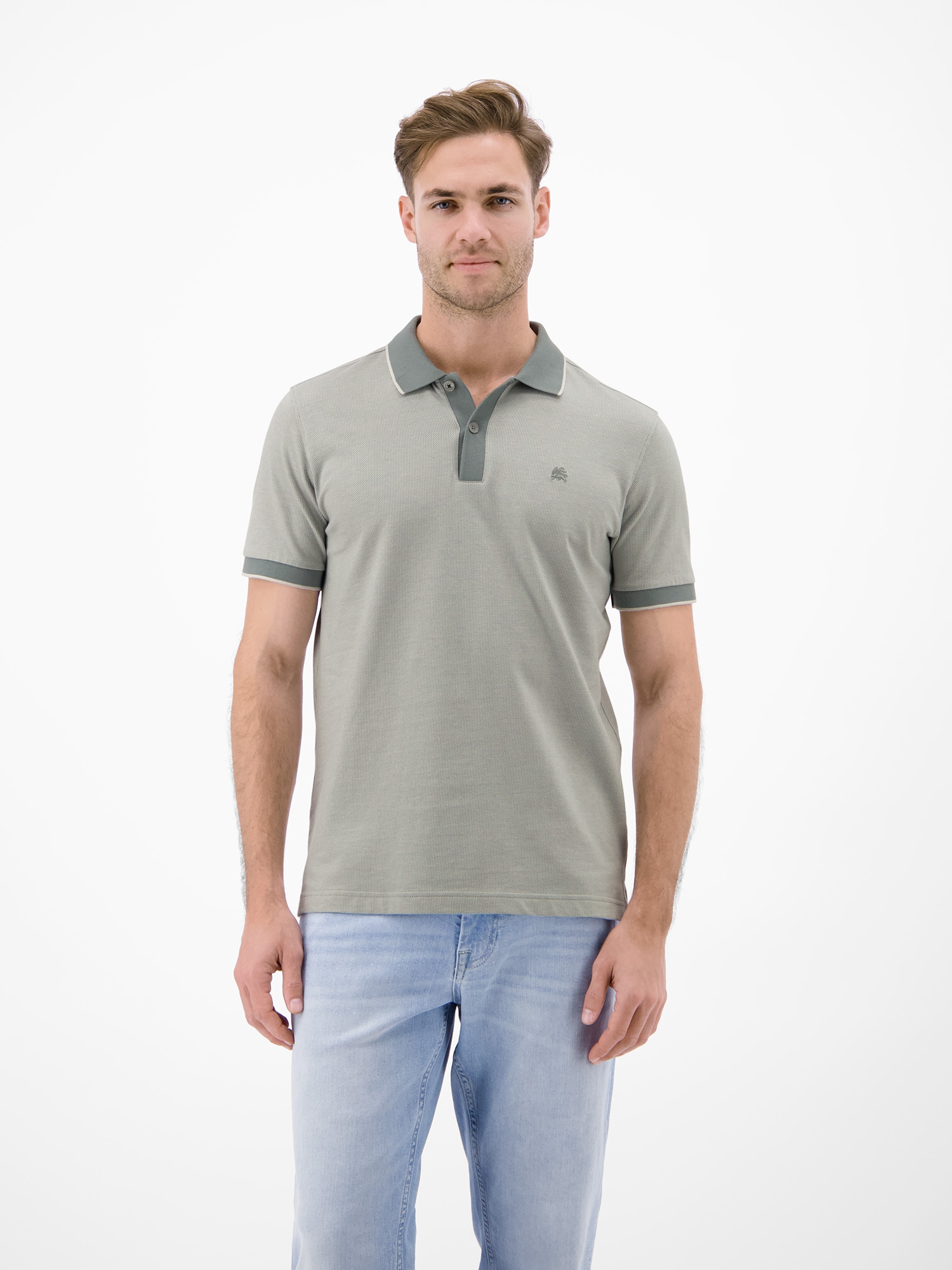Poloshirt LERROS "Poloshirt in 2-Tone-Optik", Herren, Gr. S, storm grau, 100% Baumwolle, ohne Ausschnitt, Shirts