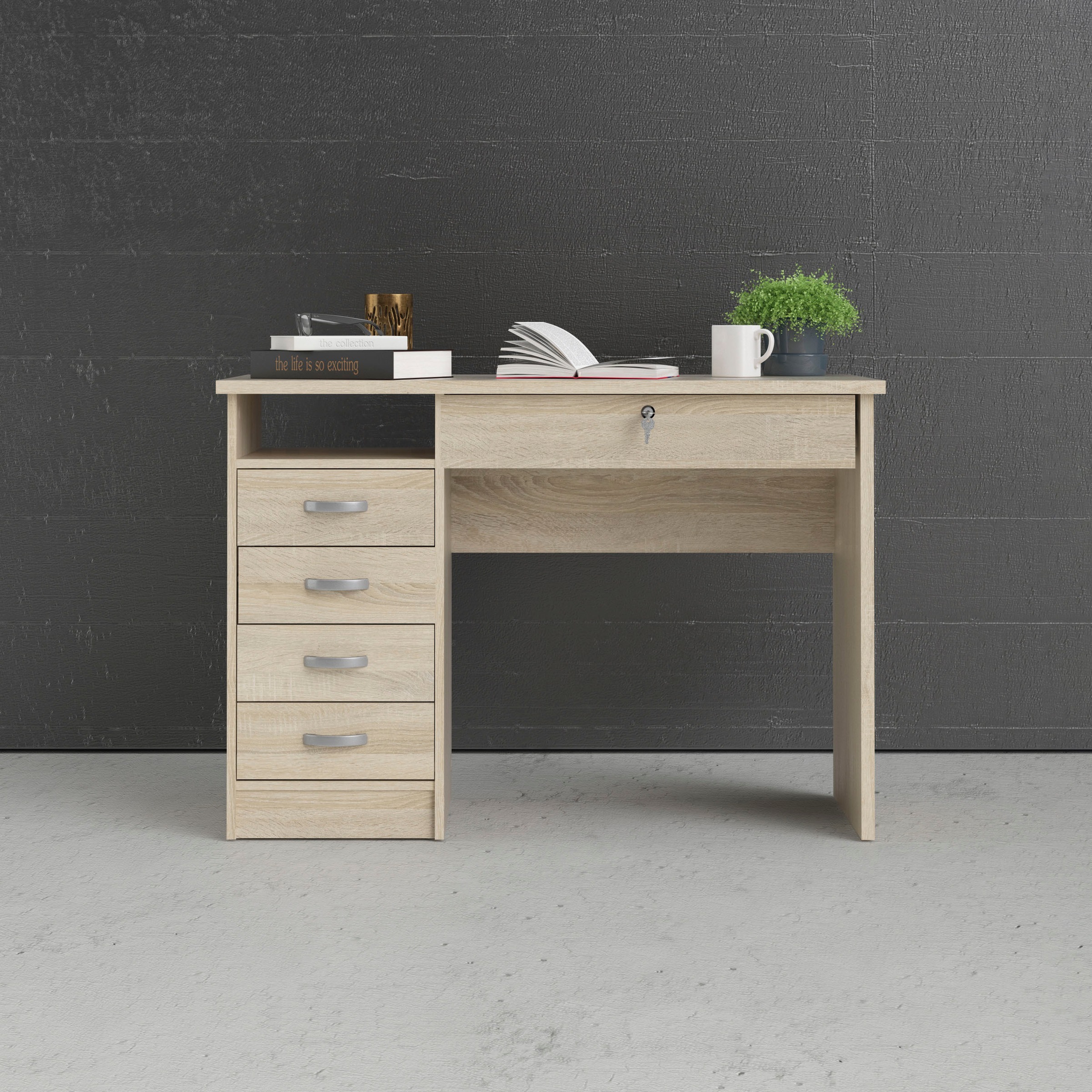 Home affaire Schreibtisch "Function Plus, Arbeitstisch, Bürotisch, staurum, minimalistisch" mit 4 Schubladen, 1 offenes Fachbreite 110 cm