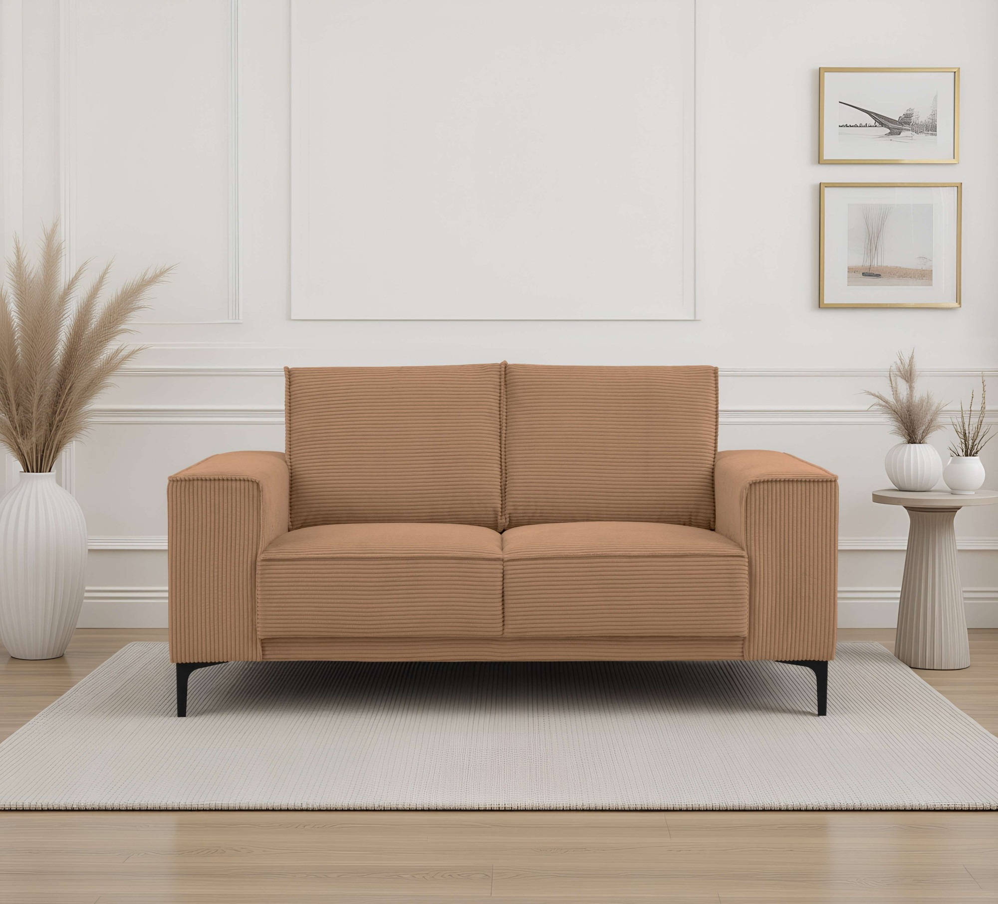 2-Sitzer OTTO HOME "Kompaktsofa Oland, Struktur, Flachgewebe, Luxus-Microfaser, Boucle", light braun, B:164cm H:85cm T:83cm, 92%PES 8%NY, Sofas, 164 cm, Wellenunterfederung, Skandi-Design, Metallfüße