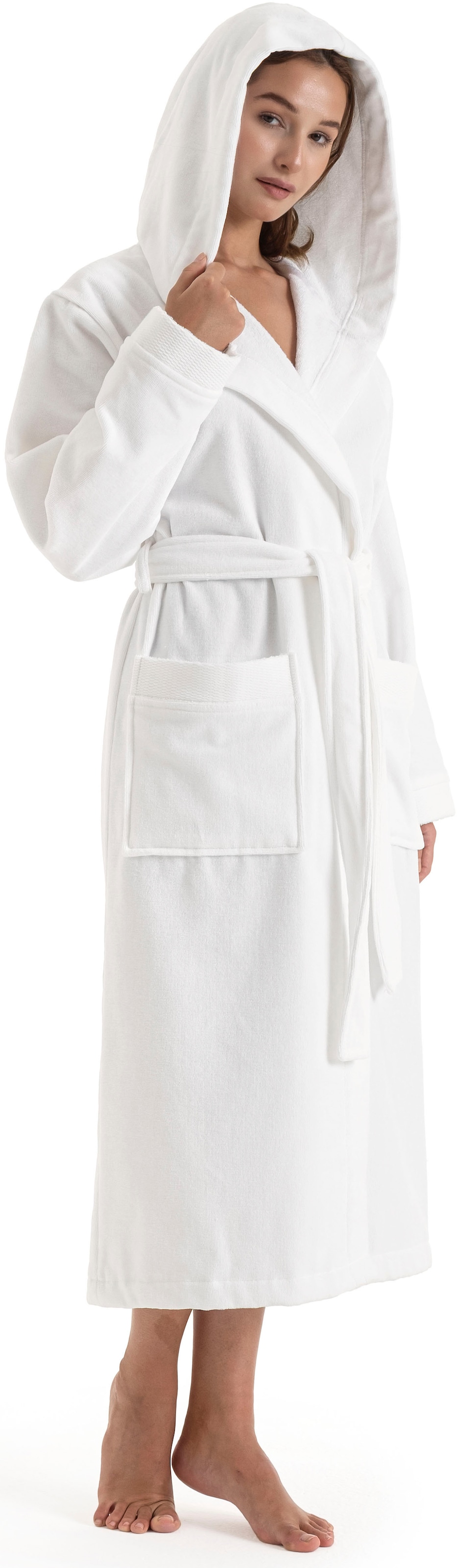 OTTO home Unisex-Bademantel »Fenya, 330 g/m², ideal für Sauna & Spa, Hotelbademantel, Morgenmantel«, (1 St.), Reißverschlusstaschen, weich mit GRATIS-Zugabe: 1x Duschtuch 70x140 cm