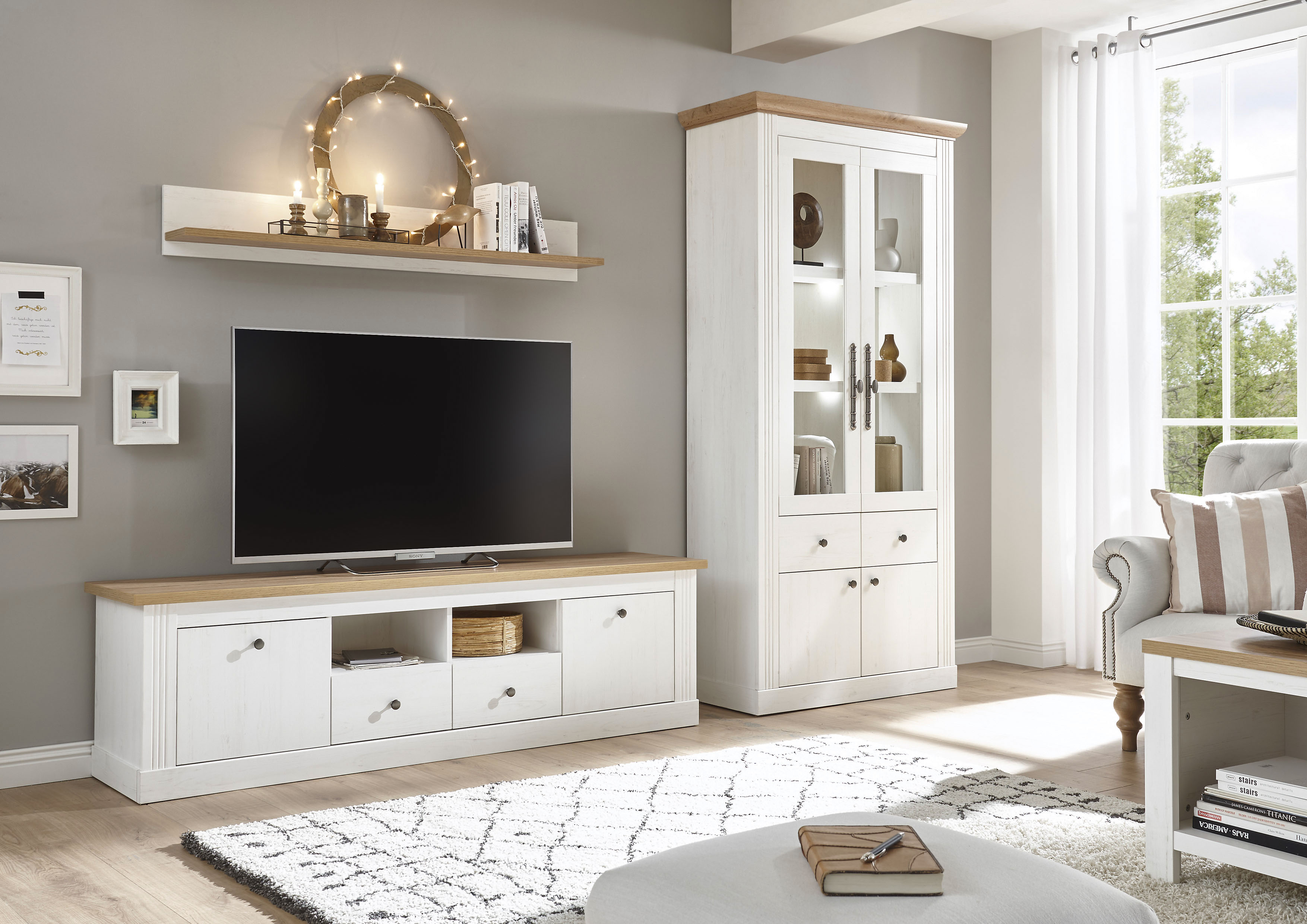 OTTO home Wohnwand "Westminster, Anbauwand im Landhausstil, Komplettset, Wohnzimmer-Set" Set, 3 Stk. tlg.
