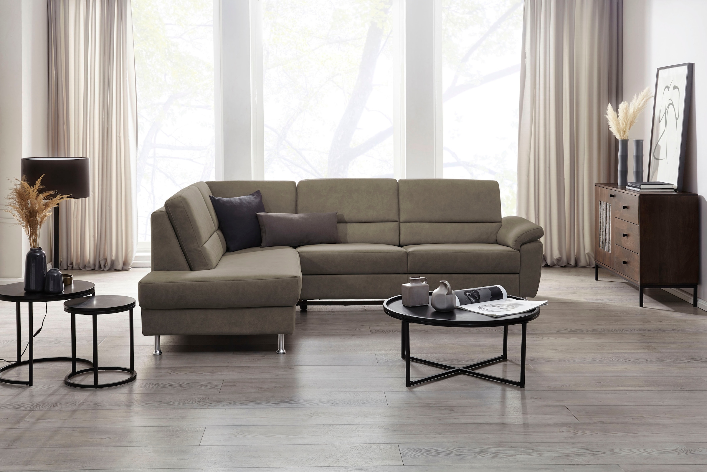 CALIZZA INTERIORS Ecksofa »Onyx L-Form«, Ottomane links oder rechts, wahlweise mit Bettfunktion, Breite 257 cm