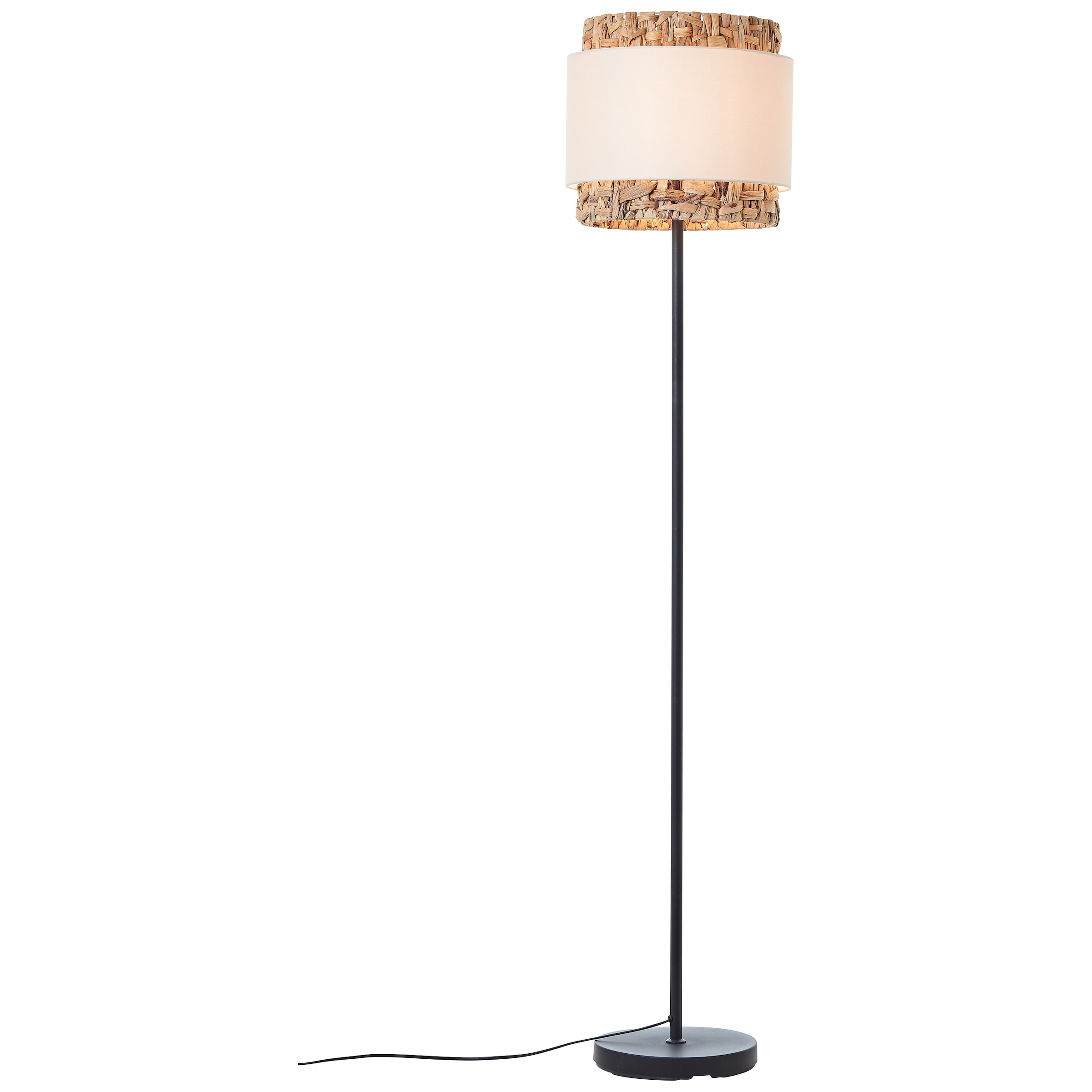 Brilliant Stehlampe »Waterlilly«, 1 flammig-flammig, Ø 35 cm, E27, Metall/Textil/Wasserhyazinthe, schwarz/natur/weiß