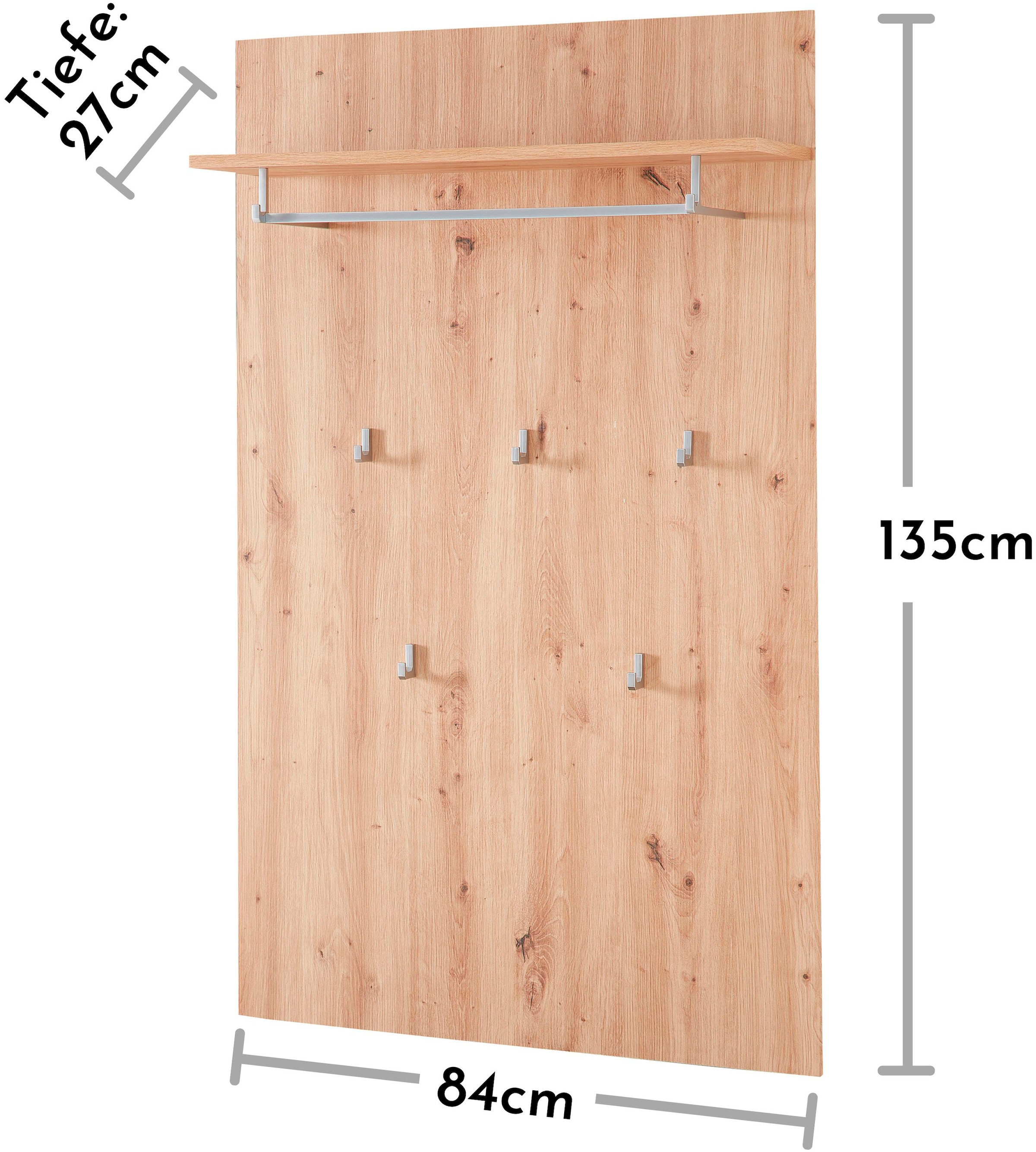 Innostyle Garderobenpaneel »Fun Garderobenpaneel, 84x135x27cm (B/H/T)«, (1 St.), 1 Boden mit Kleiderstange, 5 Haken