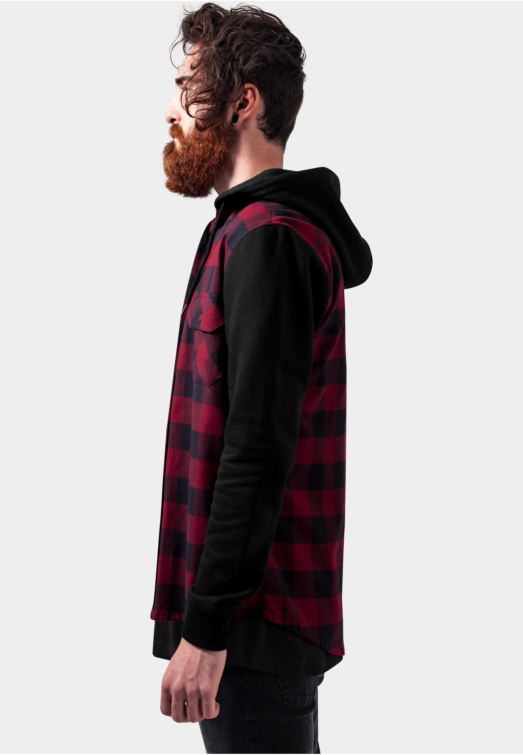 URBAN CLASSICS Shirtjacke »Herren Hooded Checked Flanell Sweat Sleeve Shirt«, (1 tlg.)