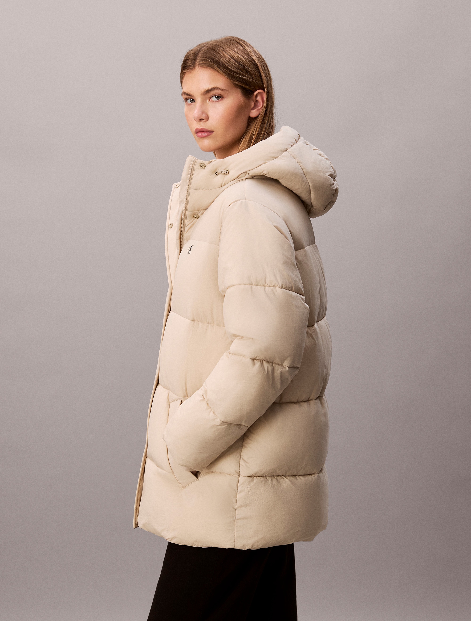 Calvin Klein Jeans Steppjacke »BELTED MIDWEIGHT PUFFER« mitKapuze Mit Rundhalsausschnitt, regular fit