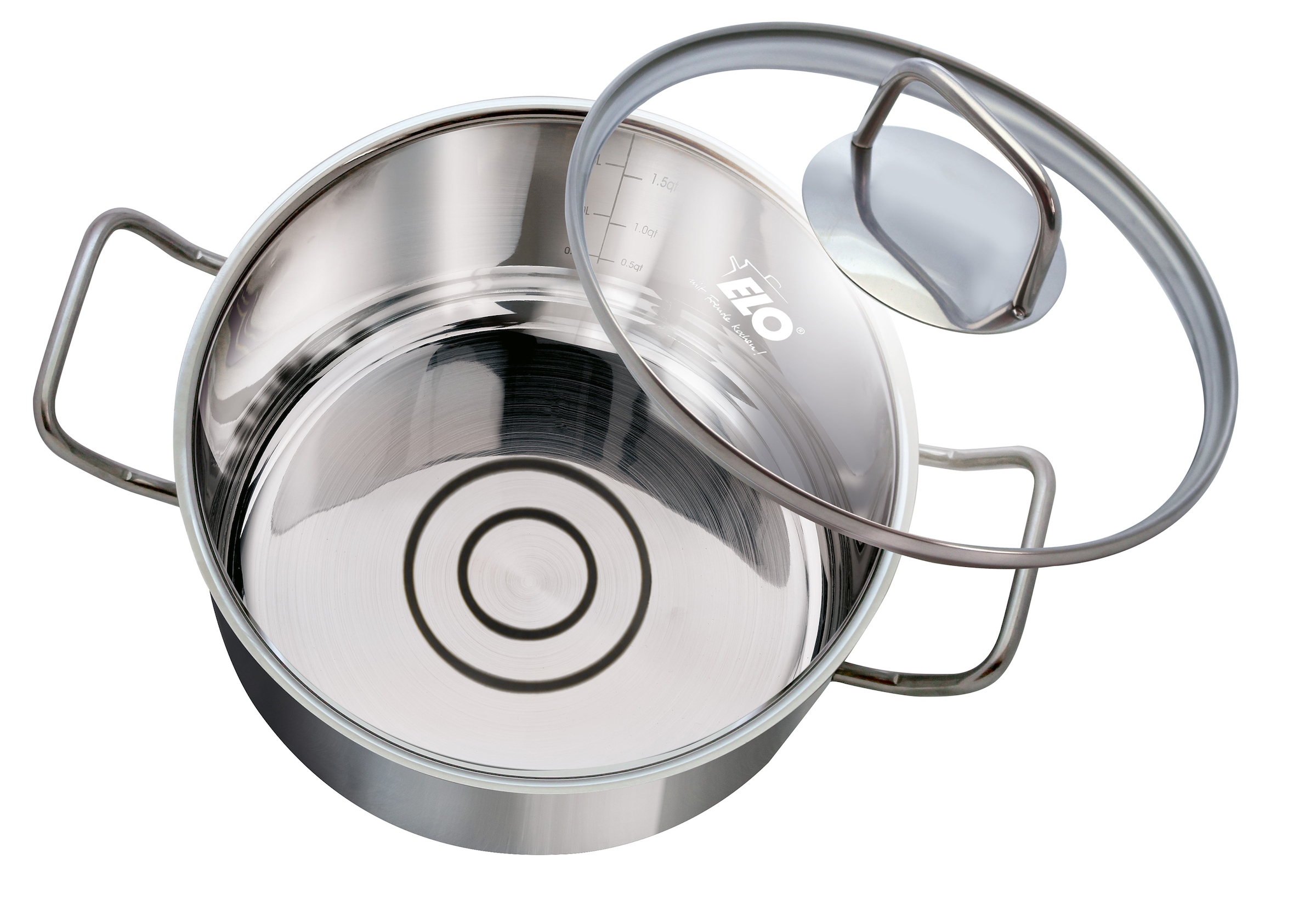 Elo Basic Topf-Set »Basic Profi Duo Therm Topfset 6-teilig«, Edelstahl, (Set, 10 tlg.), Volumenskala, integriertes Öl-Dosiersystem