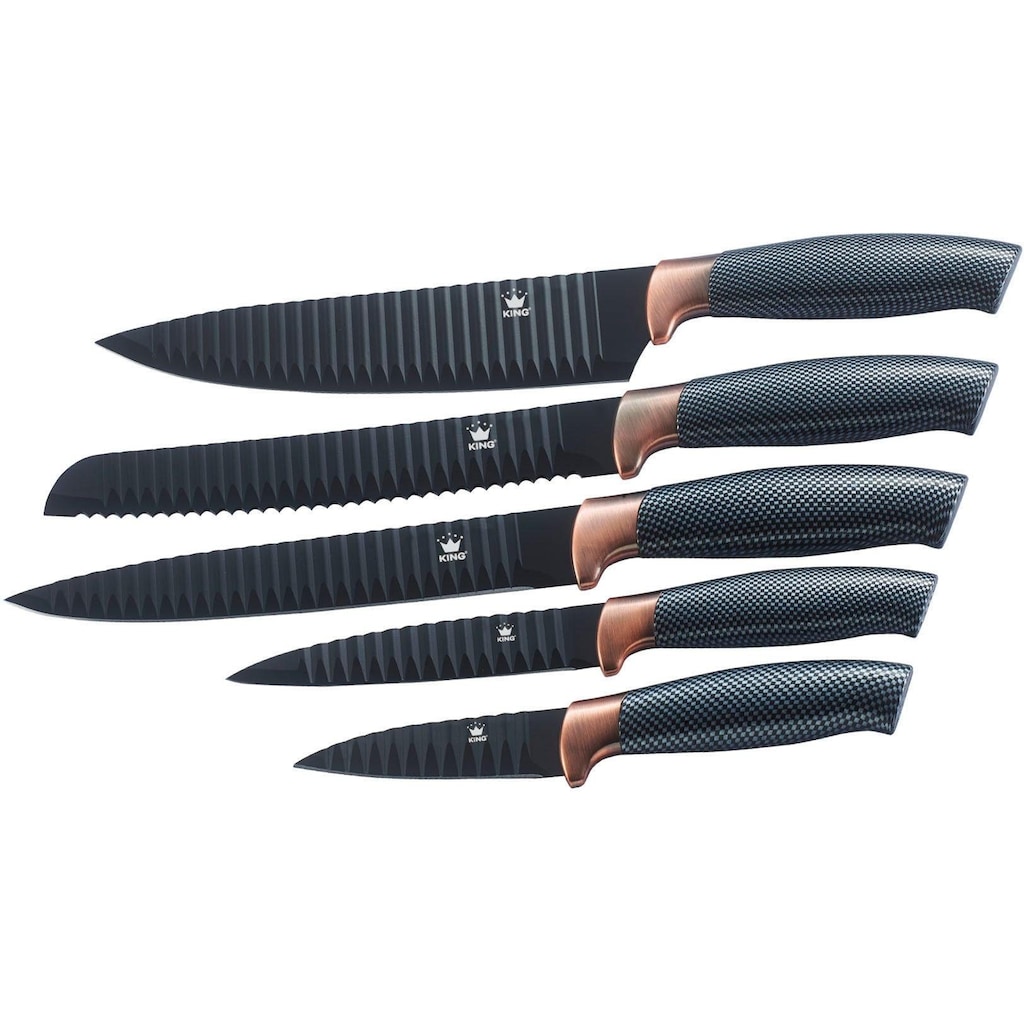 KING Messer-Set »Carbon Design«, (Set, 5 tlg.), Wellenschliff