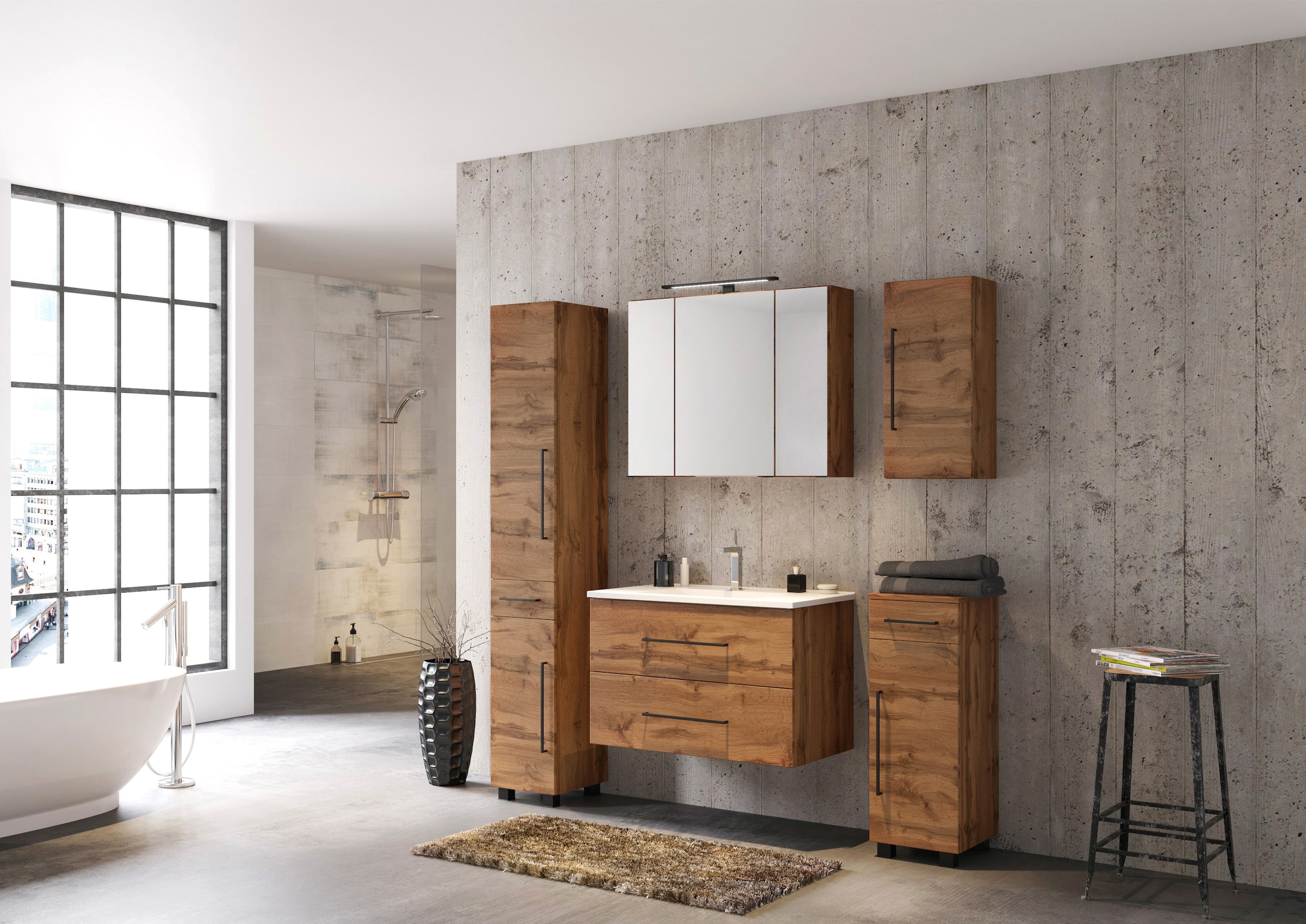 welltime Spiegelschrank »Luena«, Breite 80 cm, mit 3D-Effekt, dank drei Spiegeltüren