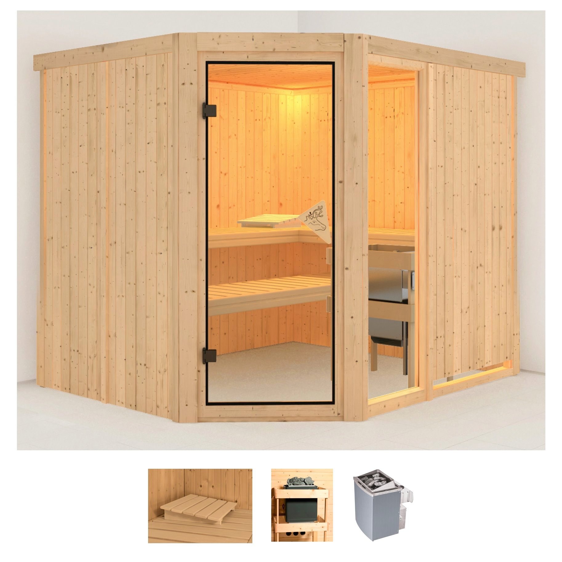 Karibu Sauna "Frigga 3" Set, Ofen 9 kW integr. Strg