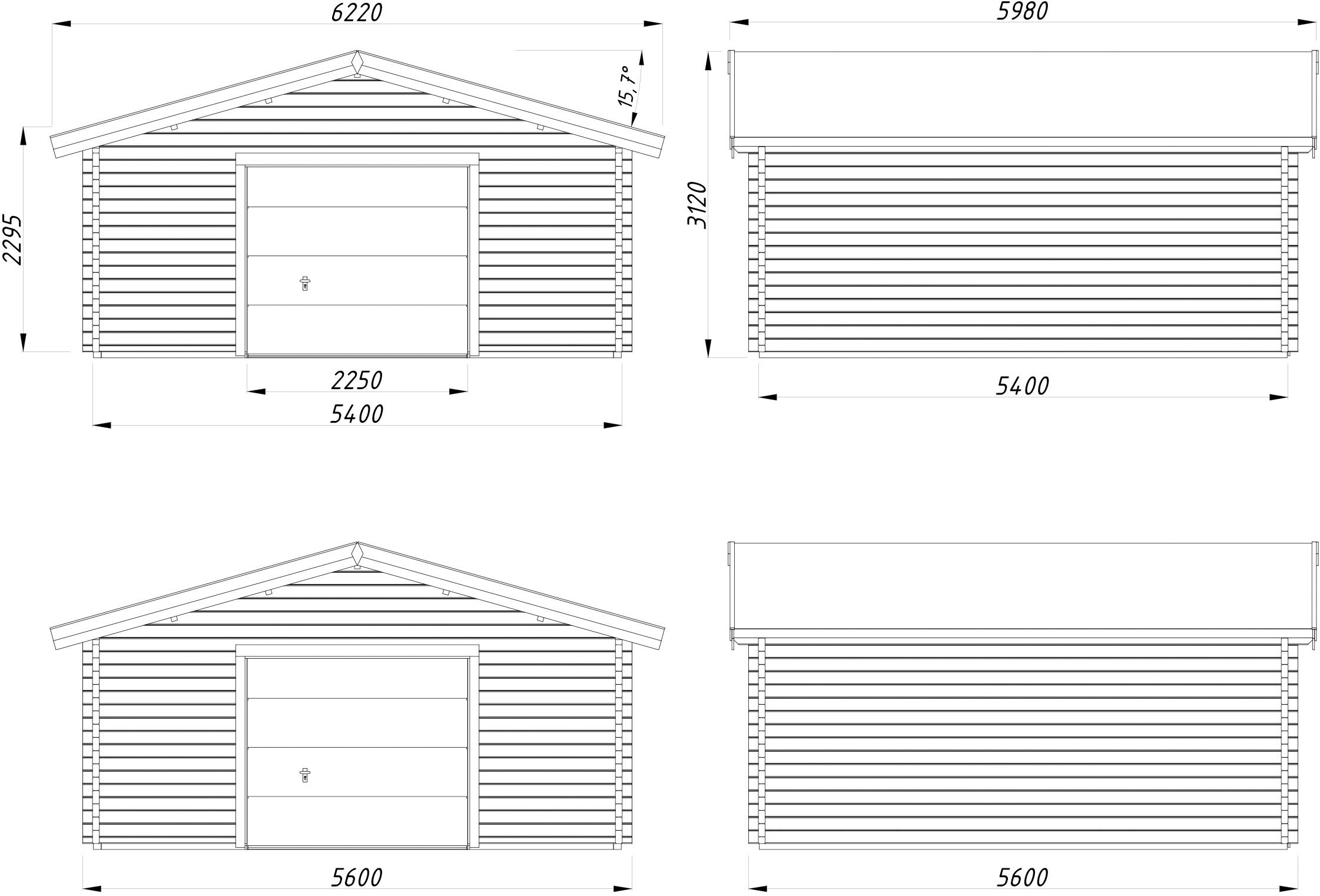 Palmako Garage »Roger, mit Sektionaltor« BxTxH: 622x596x312 cm