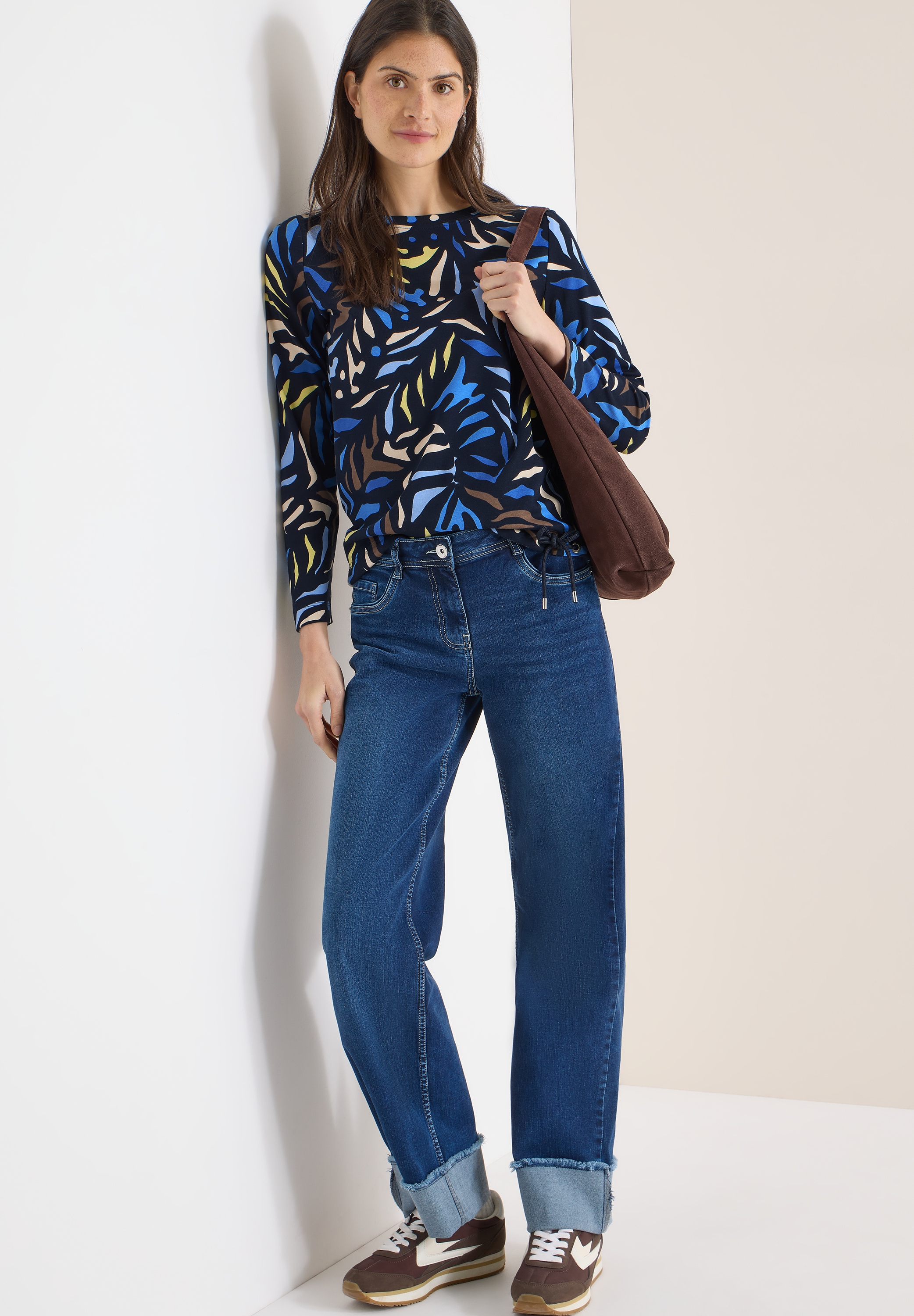 Cecil Langarmshirt mit grafischem Allover-Muster und seitlichem Kordelzug