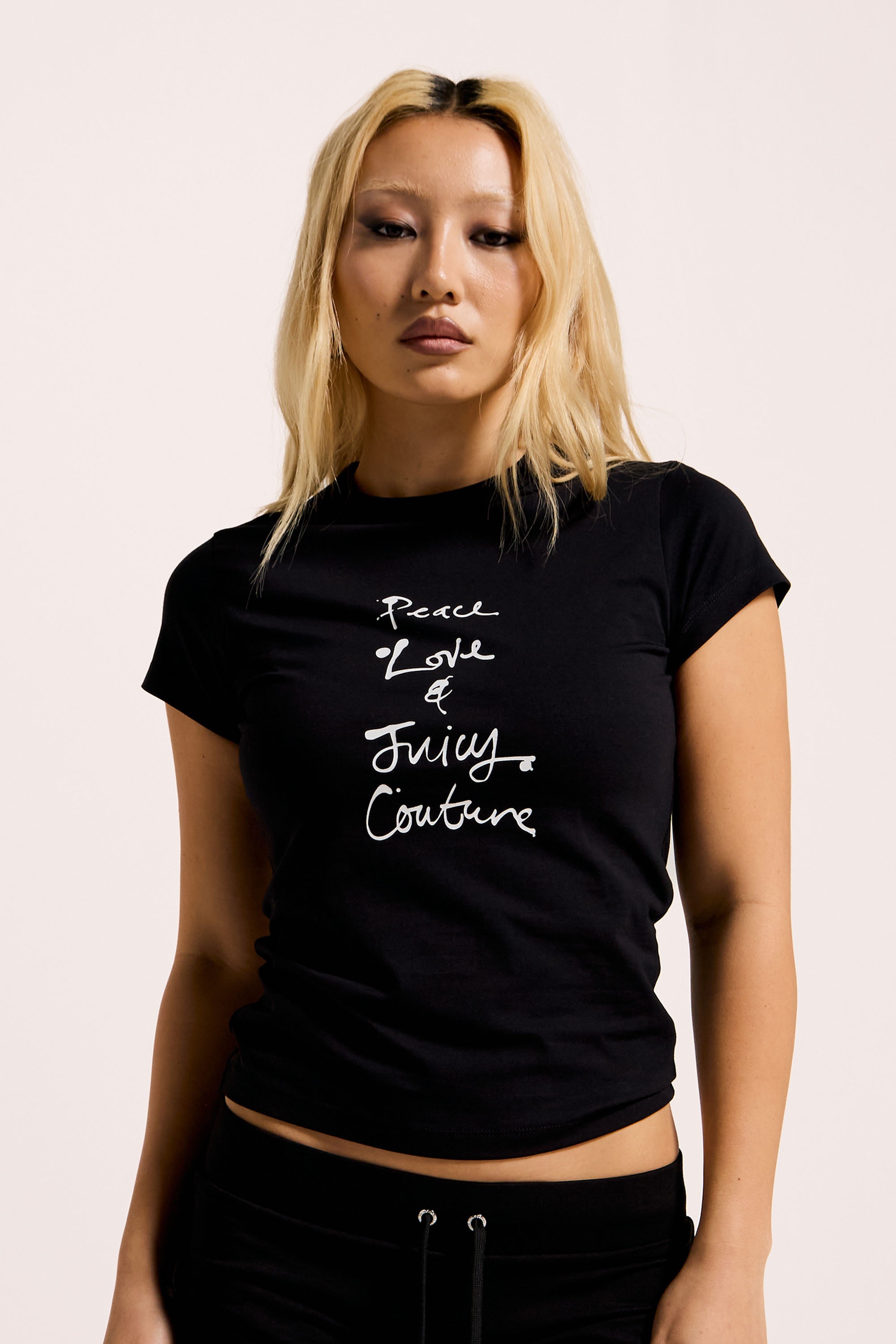 Juicy Couture T-Shirt »PEACE LOVE AND JUICY HILTON T-SHIRT Damen«, T-Shirt Damen, Schriftzug, Statement, Logoprint, Sale