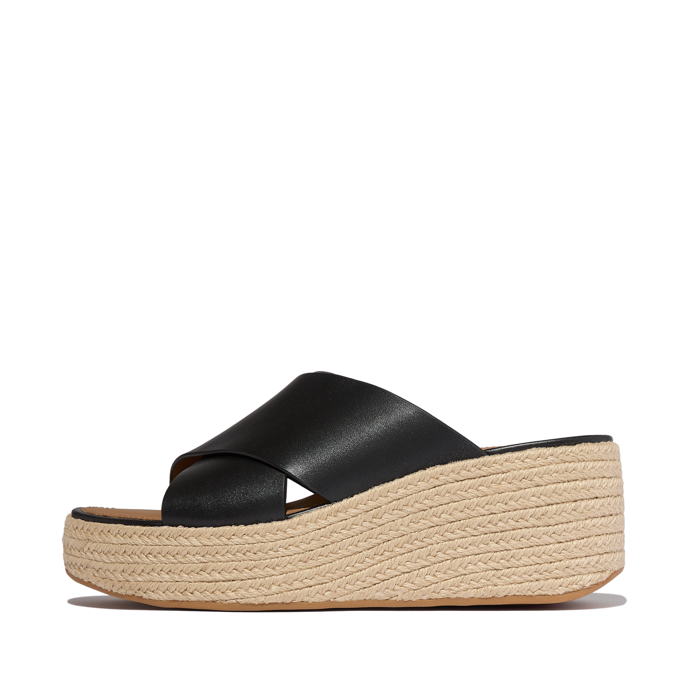 Fitflop Pantolette "PLATFFORMS ESPADRILLE LEATHER WEDGE CROSS SLIDES" Keilabsatz, Plateau, Sommerschuh mit Wedge
