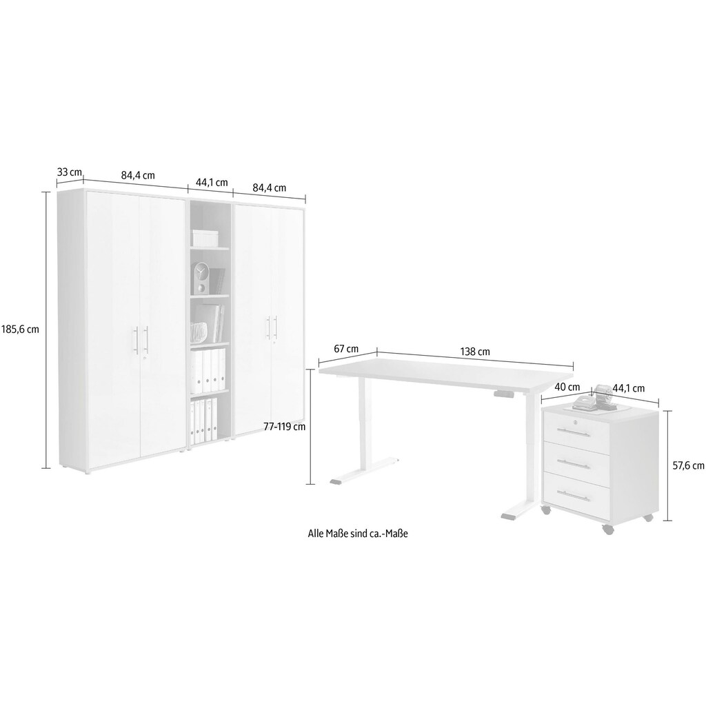 BMG Möbel Büromöbel-Set »Tabor«, (Set, 5 St.), mit elektrisch höhenverstellbarem Schreibtisch