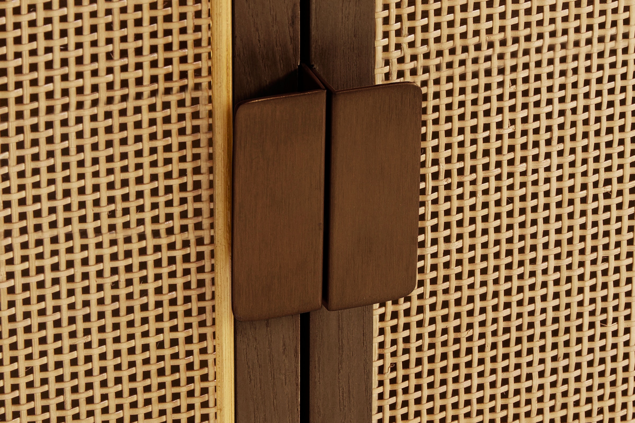 LeGer Home by Lena Gercke Highboard »Lina« Mit Rattan Einsatz, 3 Innenfächer, teilmassiv