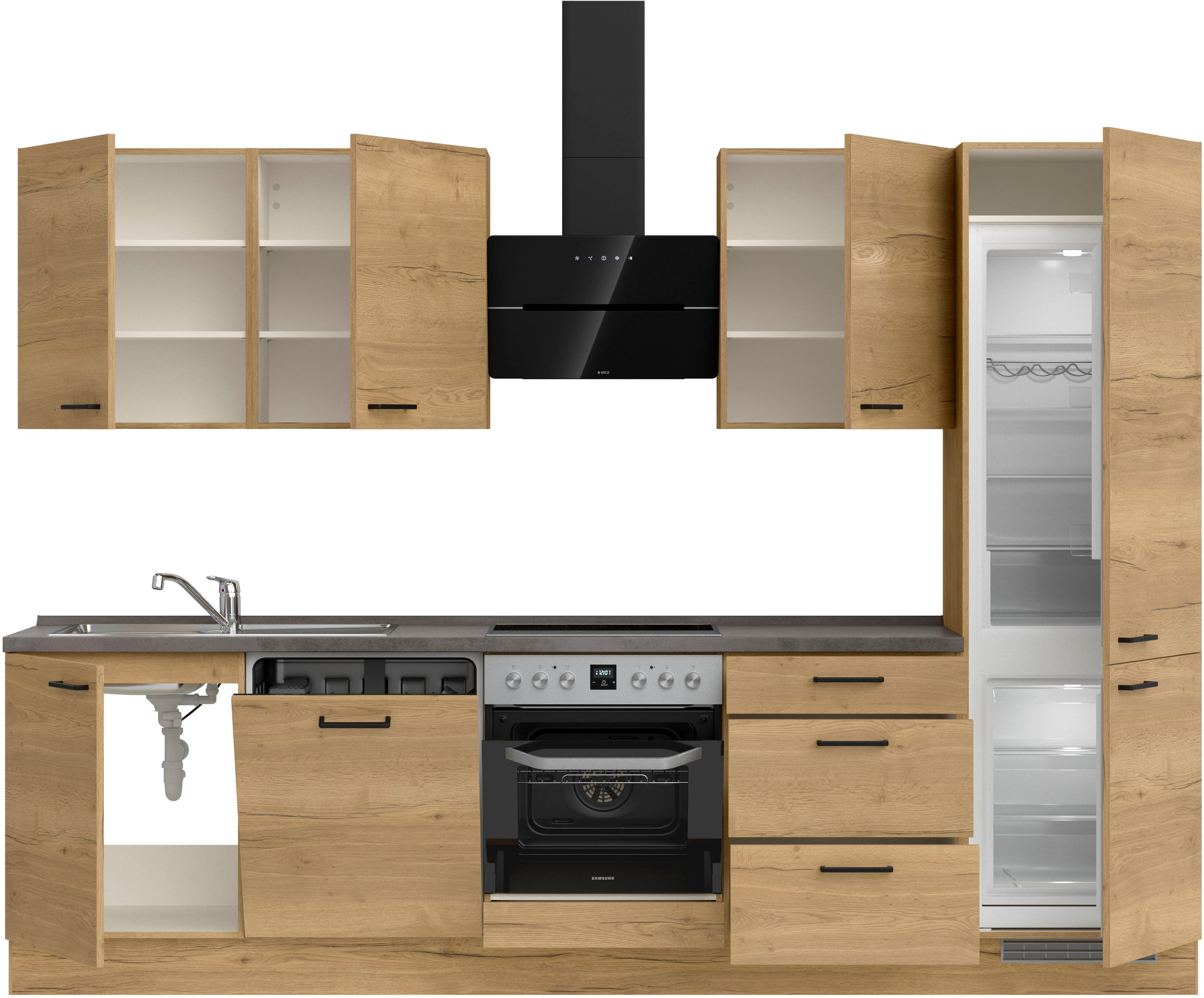 nobilia® Küchenzeile »"Structura II"«, vormontiert, Ausrichtung wählbar, Breite 300 cm, wahlw. mit E-Geräten