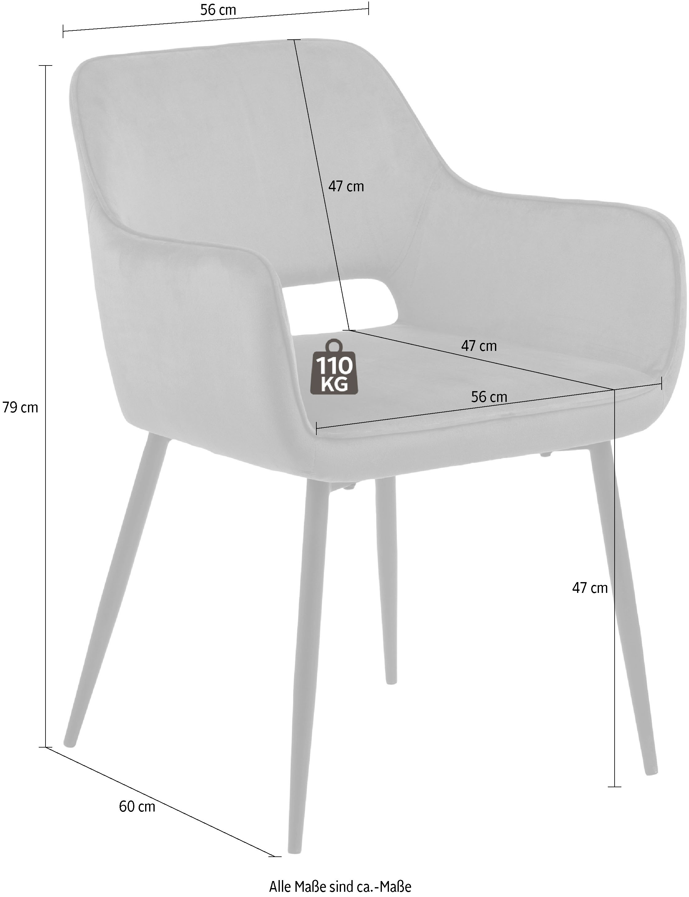 ACTONA GROUP Esszimmerstuhl »Ranja«, Samtstoff, 2er Set, Metallbeine und Armlehnen, Sitzhöhe 47 cm