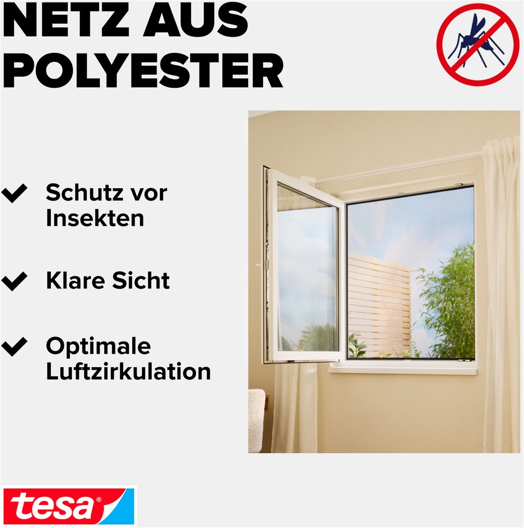 tesa Fliegengitter-Gewebe »für Fenster - Insektenschutz - 100 x 100 cm« Packung, Fliegennetz, Klettband, 3 Stk. tlg. mit Klettband, zuschneidbar - Mückenschutz ohne Bohren