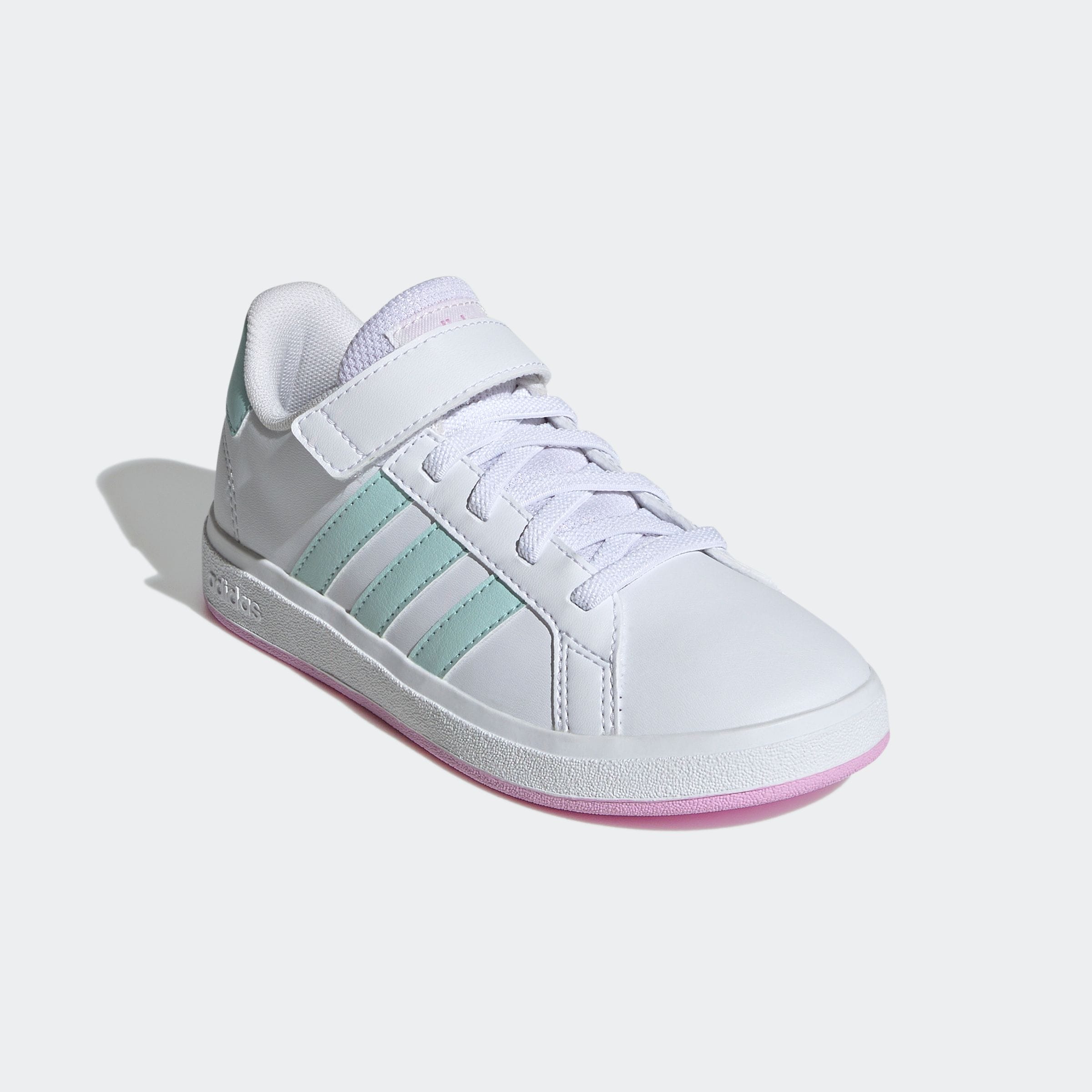 Mädchen Klettschuh "GRAND COURT 2.0 KIDS", ADIDAS SPORTSWEAR, Gr. 36, blau, Synthetik, Textil, Schuhe, Design auf den Spuren des adidas Superstar