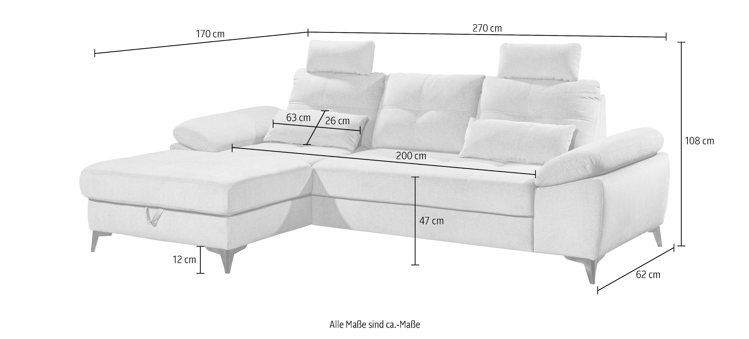 ED EXCITING DESIGN Ecksofa »Auckland L-Form«, mit Bettfunktion, Bettkasten, Armteilverstellung, Kopfstützen