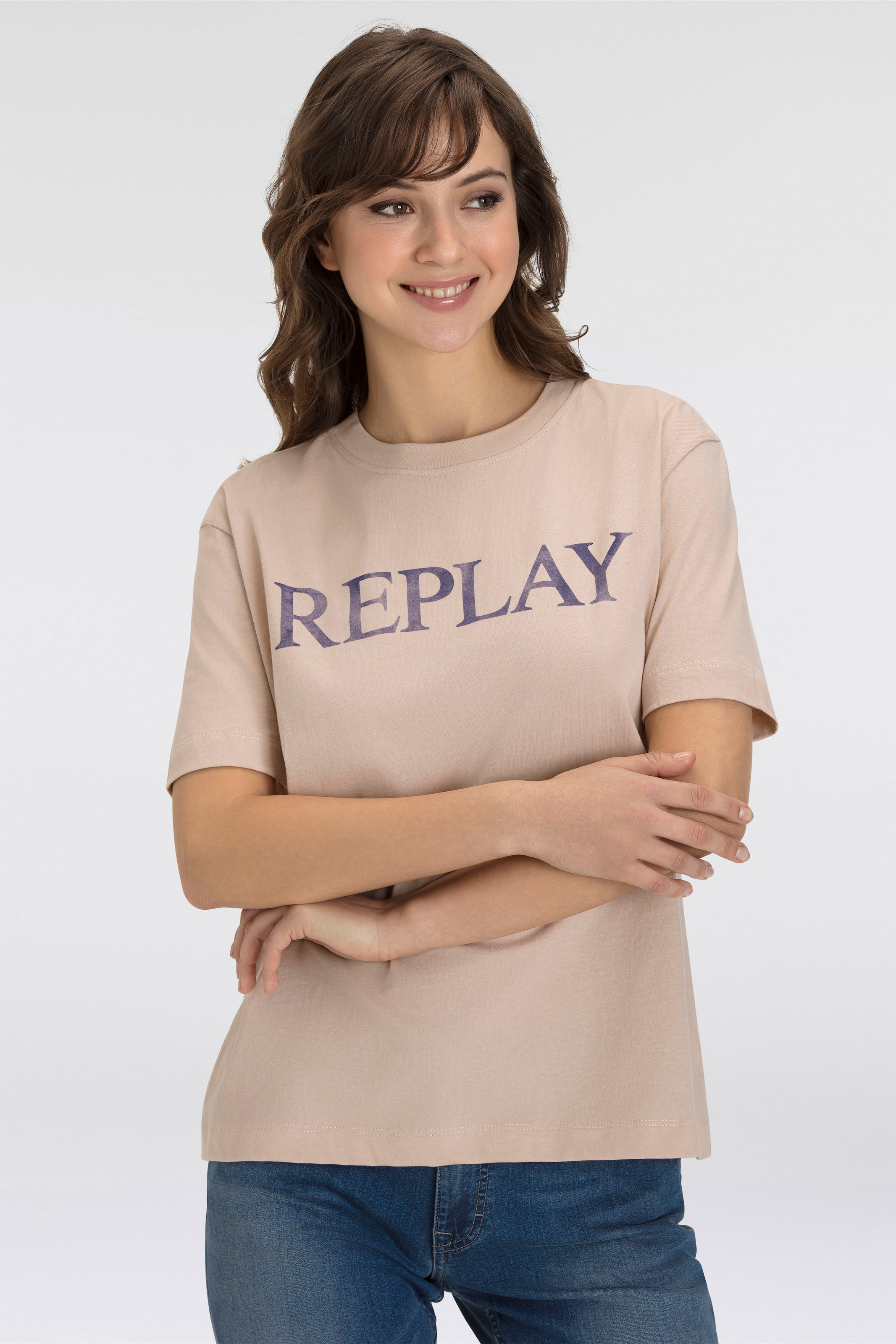 Replay T-Shirt, mit Markenprint vorne