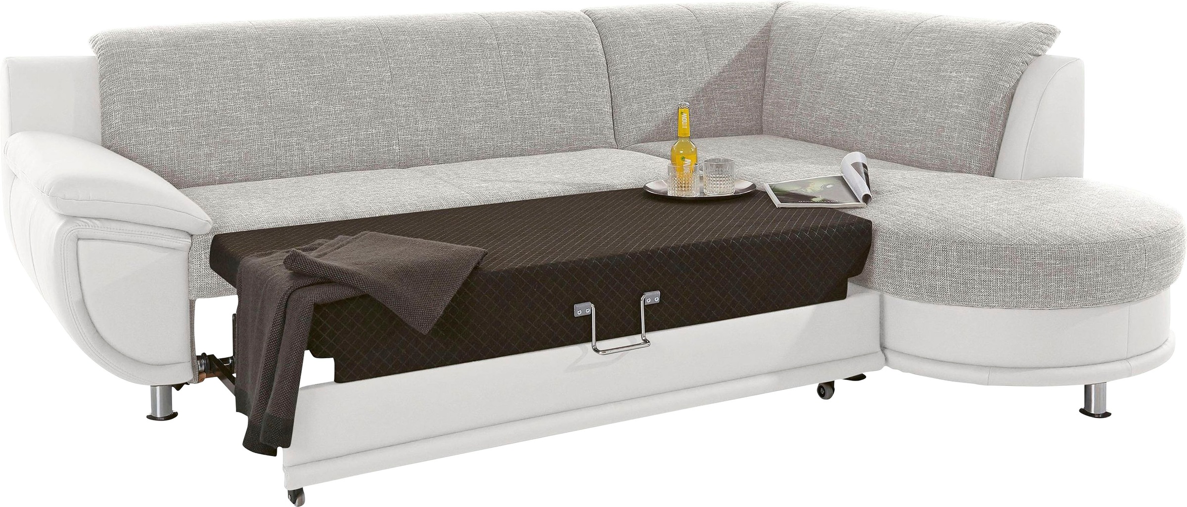 TRENDMANUFAKTUR Ecksofa »Rondo 3, zeitlos und bequem, Materialmix, breite Armlehnen, L-Form«, wahlweise mit Federkern für mehr Komfort, wahlweise mit Bettfunktion