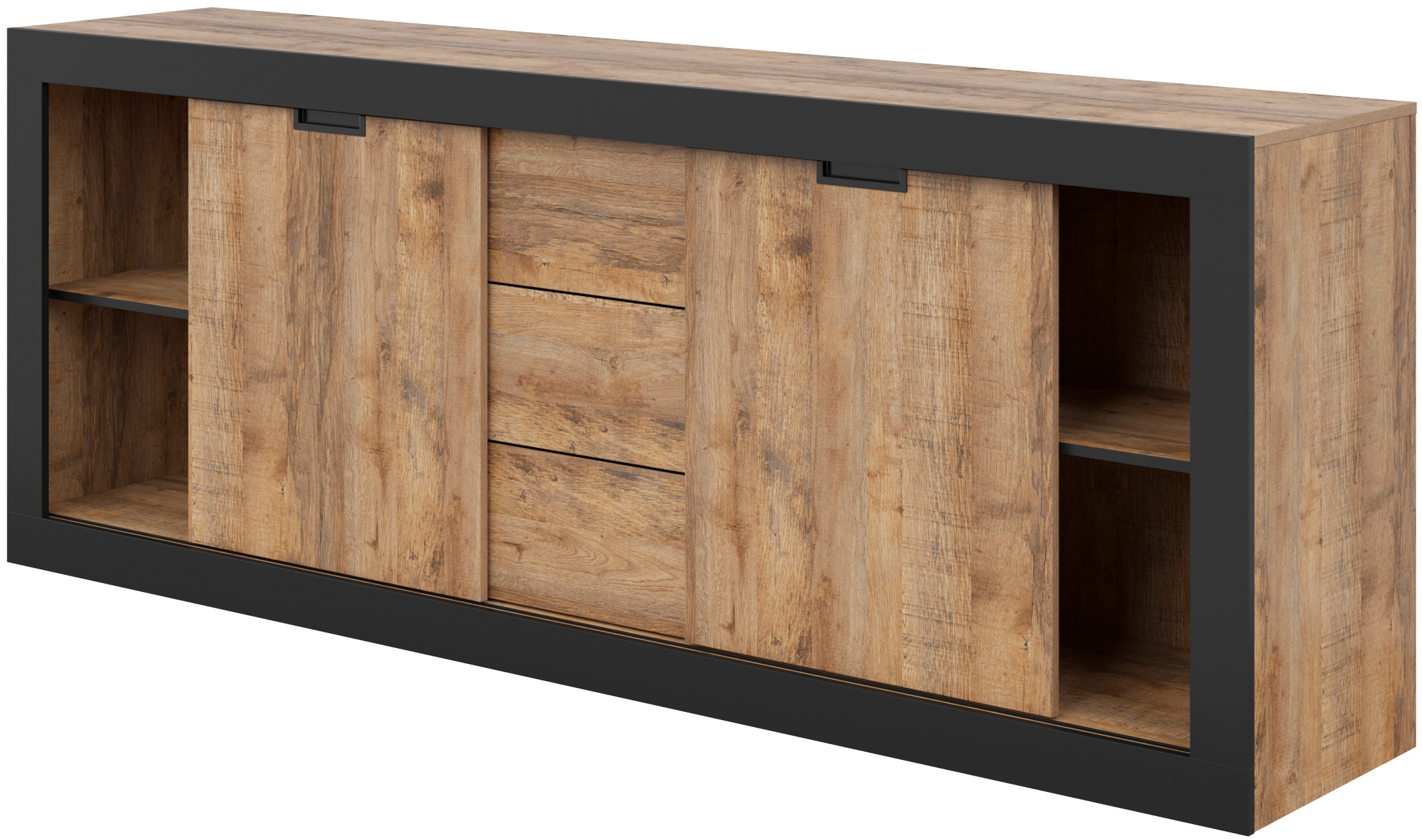 INOSIGN Sideboard »Tudor, Breite 220 cm Aufbewahrungsschrank 2 Schiebetüren/3 Schubkästen«, Anrichte, Kommode Landhausstil viel Stauraum, Einlegeböden verstellbar