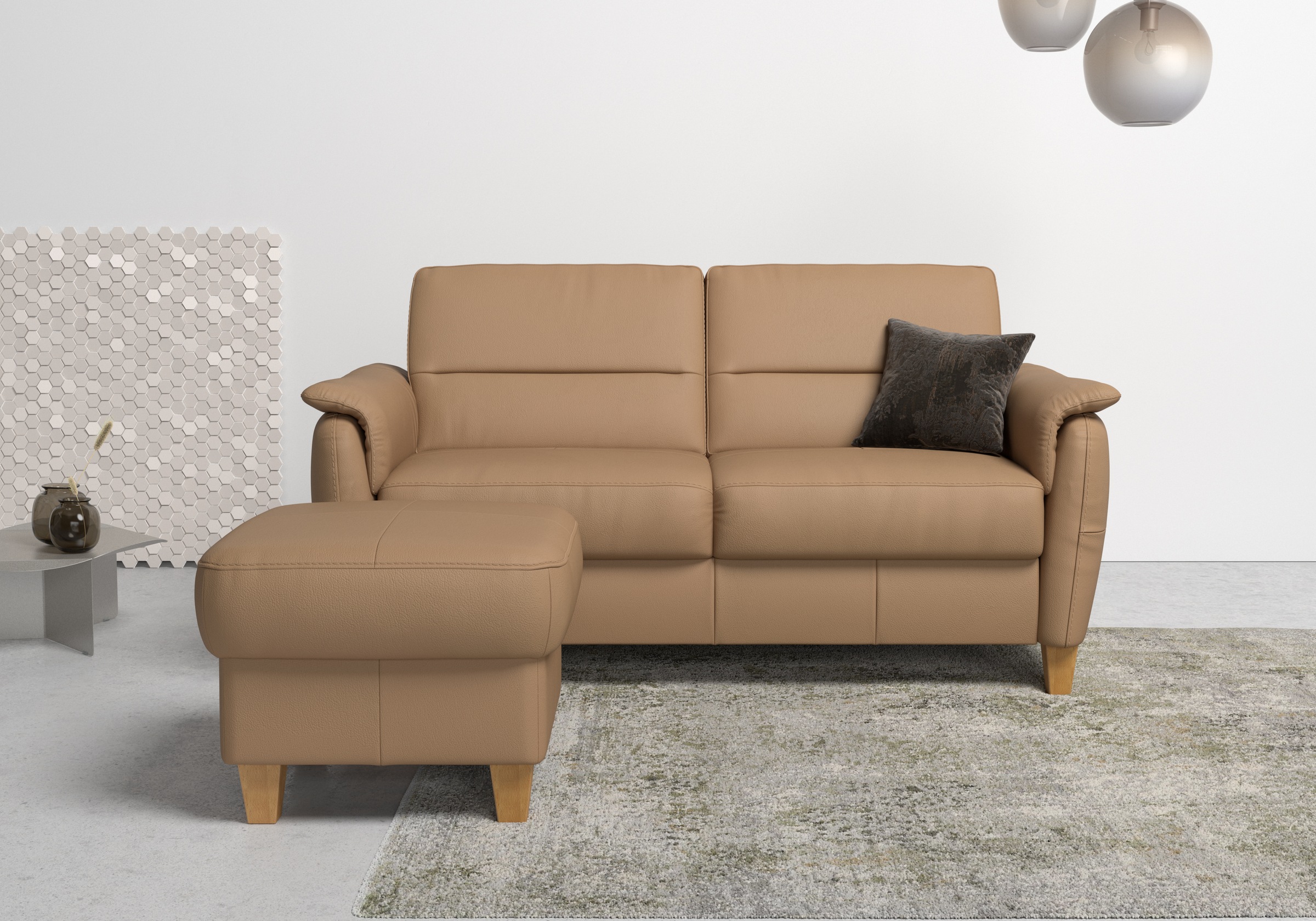 2,5-Sitzer HOME AFFAIRE "Palmera, B: 179 cm", braun (cappuccino), B:179cm H:89cm T:89cm, Luxus-Microfaser (100% Polyester);Struktur (100% Polyester);Luxus-Microfaser in Lederoptik (100% Polyester), Sofas, mit Federkern