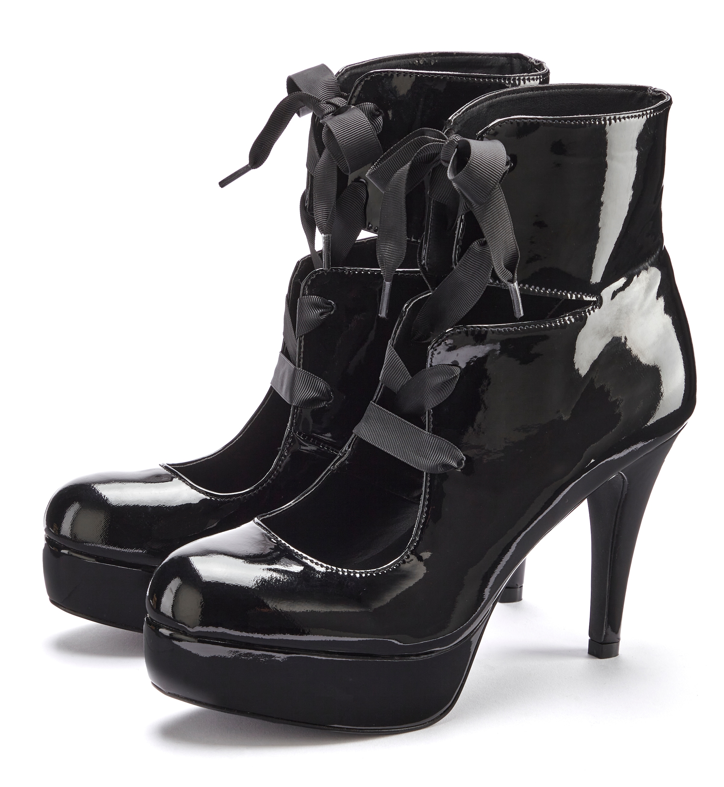 High-Heel-Pumps, Halbschuh, Sandalette, Stiefelette mit Plateau, Lackoptik