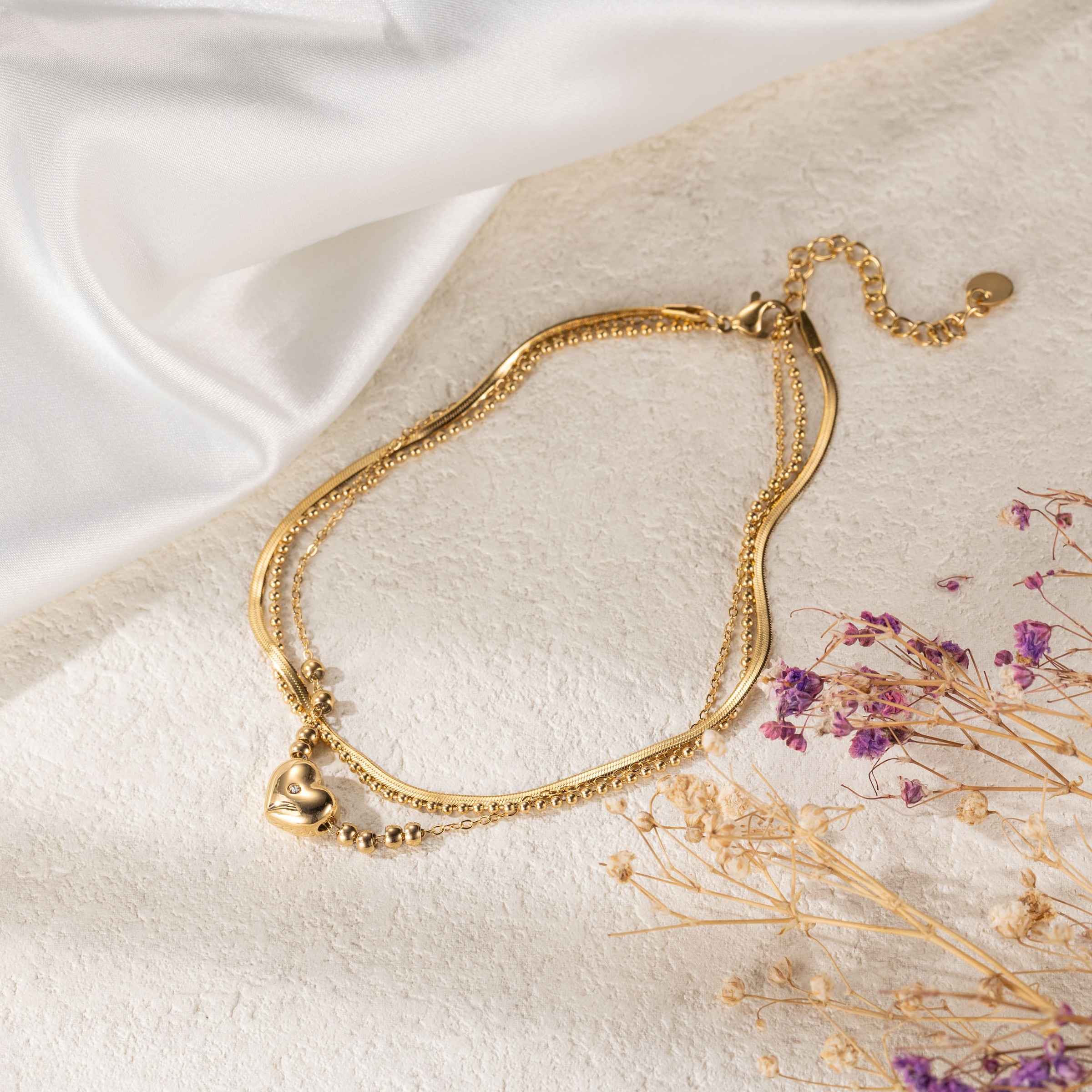 Firetti Fußkette »Schmuck Geschenk Edelstahl Körperschmuck Herzen Liebe«, mit Zirkonia (synth.)