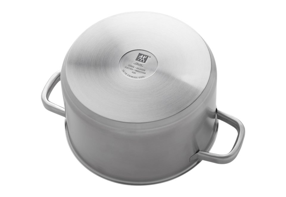 Zwilling Topf-Set »Joy«, Edelstahl 18/10, (Set, 4 tlg., je 1 Kochtopf Ø 16/20 cm, 1 Bratentopf Ø 20 cm, 1 Kasserolle Ø 16 cm), Glasdeckel, Sandwichboden, sehr gute Wärmeverteilung, inkl. Füllskala