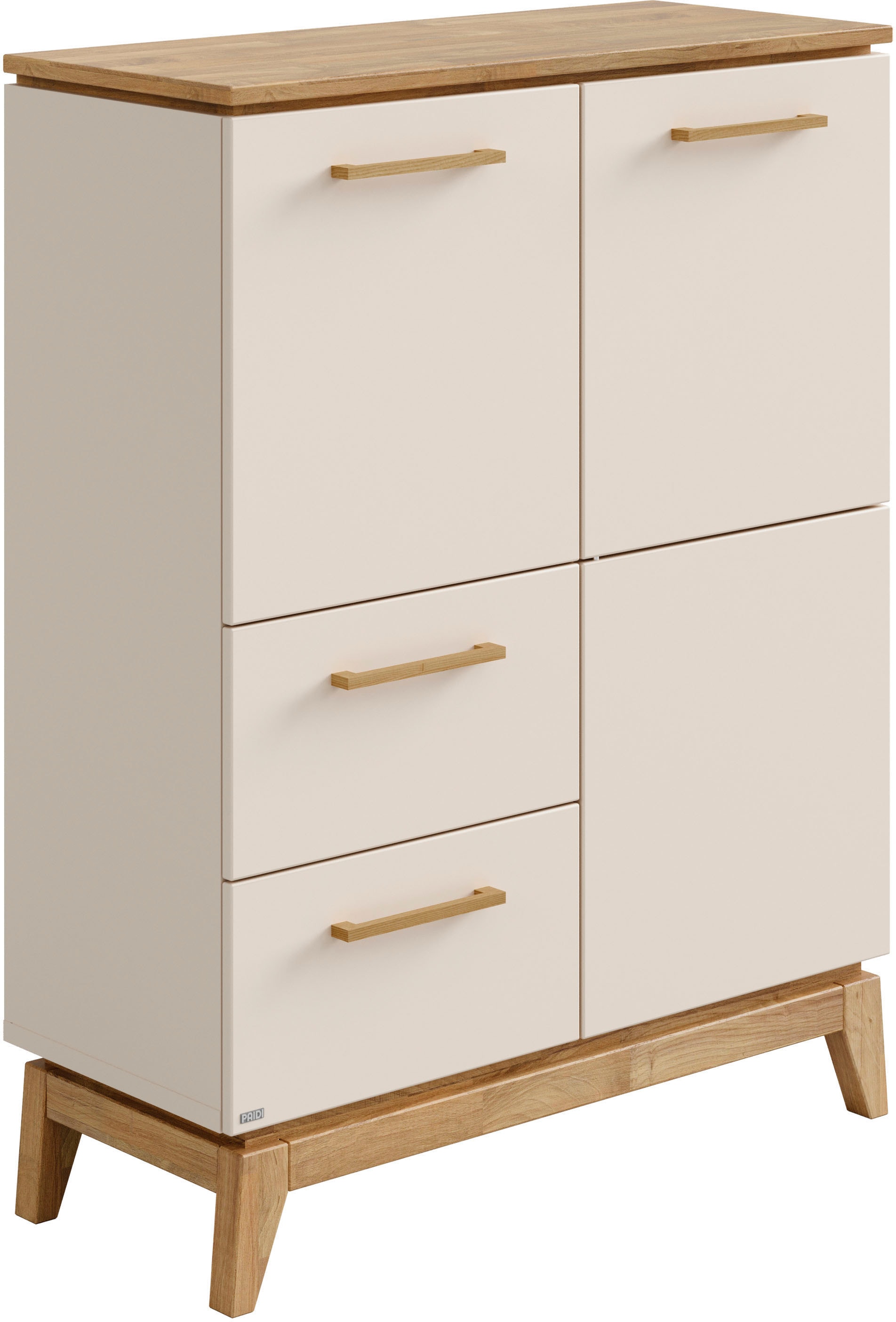 PAIDI Highboard »STIENE in Beige oder Grau, 2 Schubladen und 2 Türen mit Soft-Close« B/H/T ca. 95/123/40cm,  stabiles Regal mit Massivholz, Standregal, geprüfte Qualität
