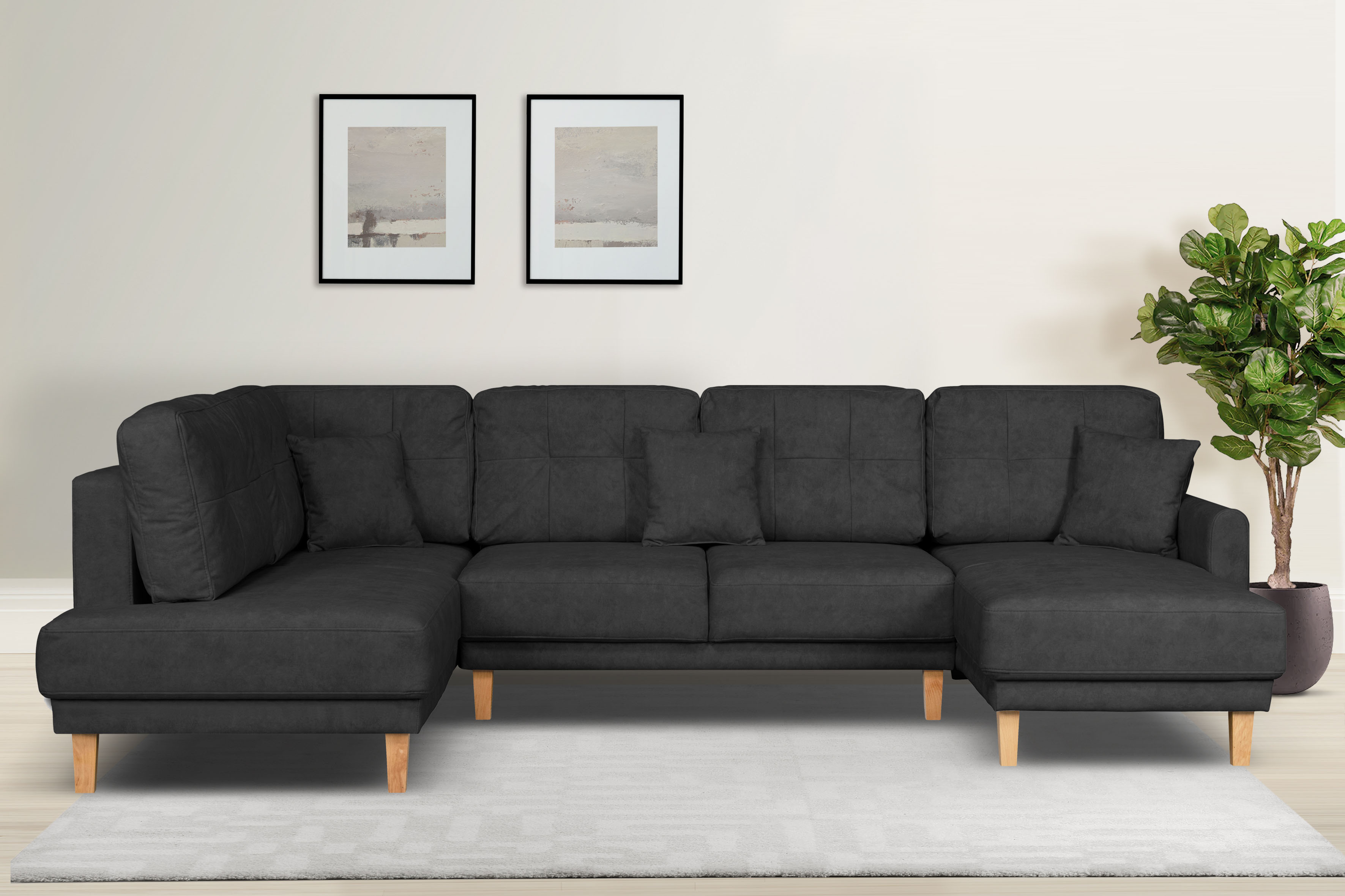 OTTO home Wohnlandschaft "TRIPLO U-Form wahlweise mit Schlaffunktion, B/T/H: 310/192/90 cm" Schlafsofa, auch mit Bettkasten, Steppung im Rückenkissen