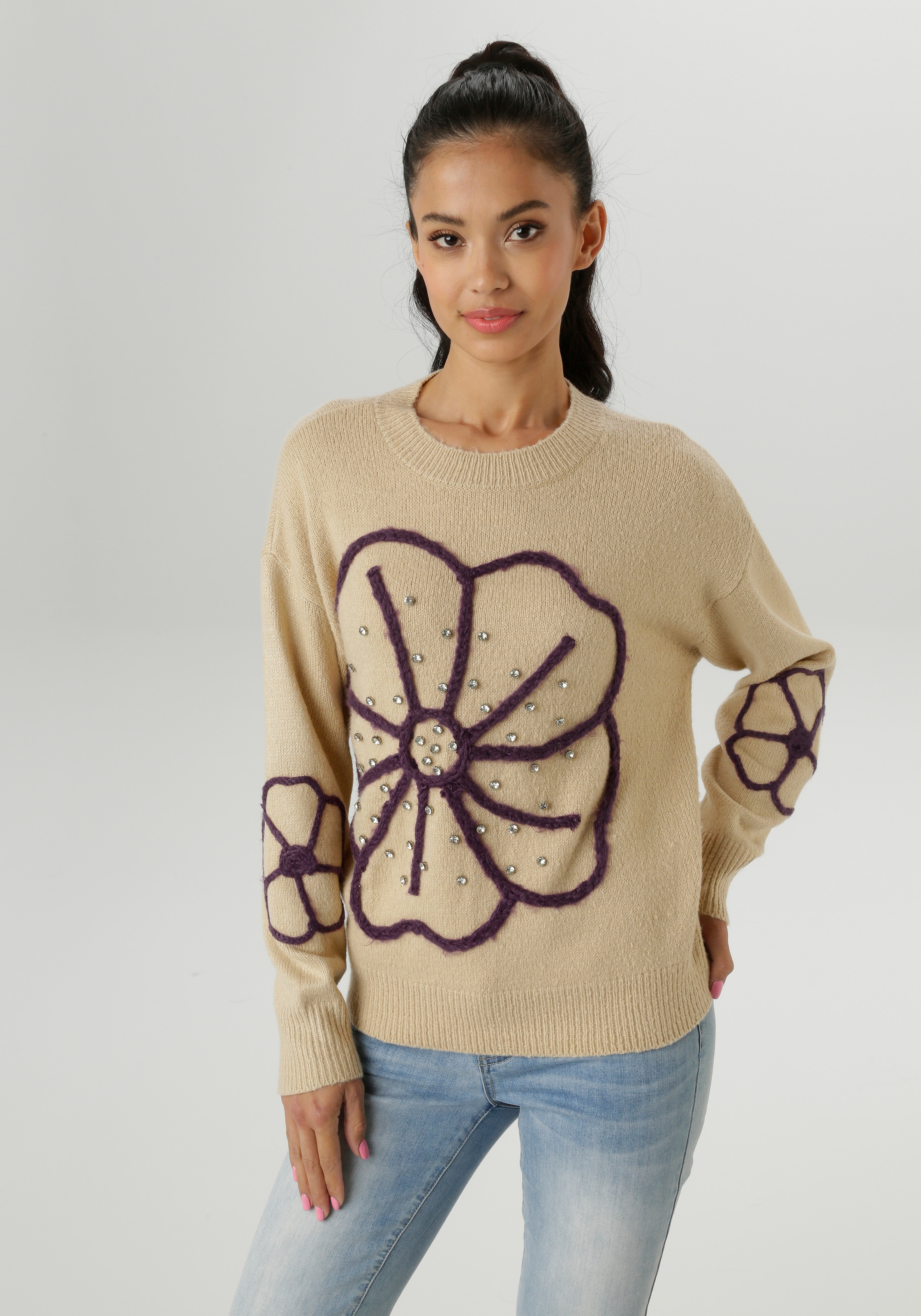 Aniston SELECTED Strickpullover, vorne mit funkelnden Glitzersteinen verzie günstig online kaufen