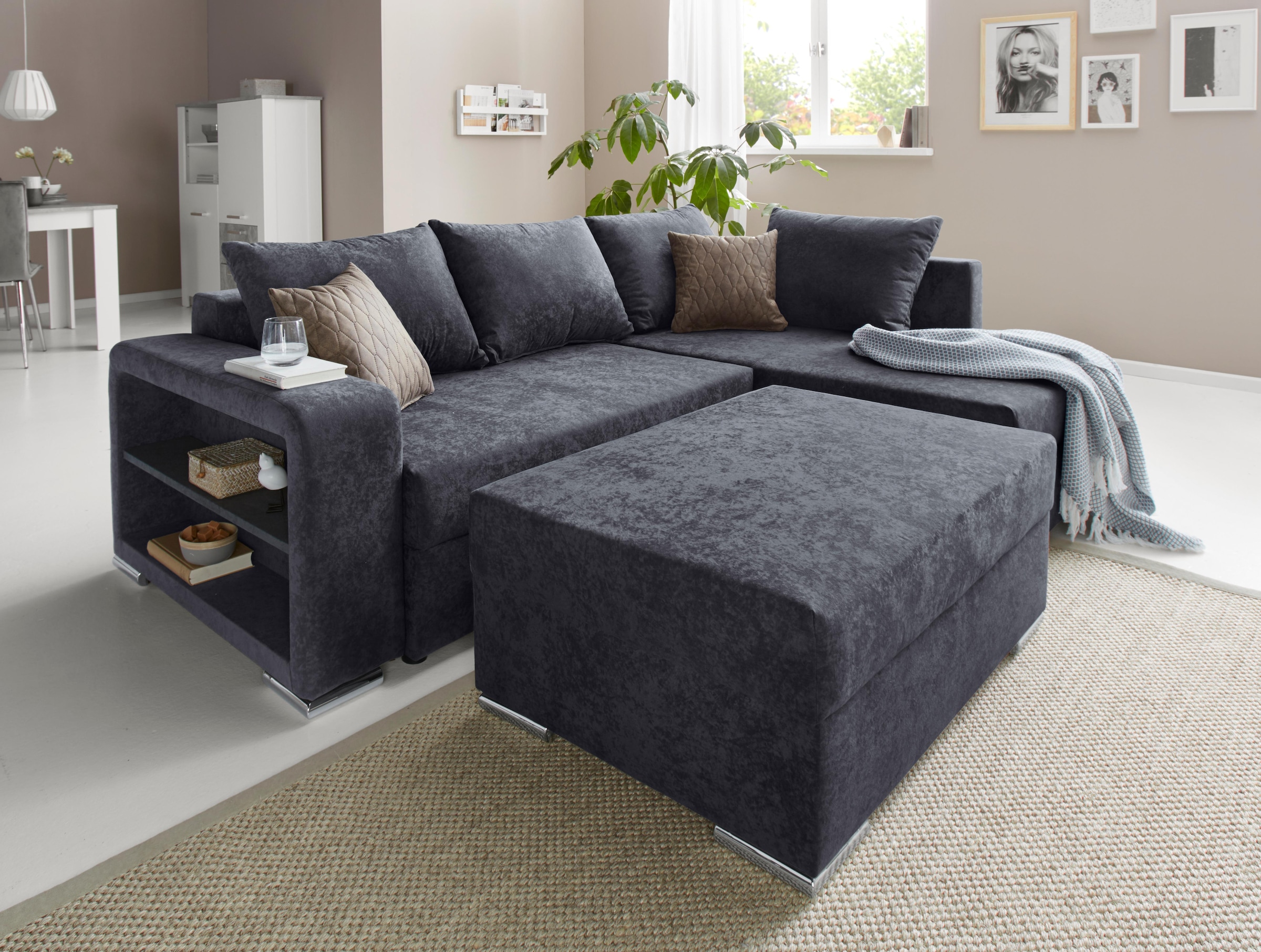 COLLECTION AB Ecksofa »John L-Form«, inklusive Bettfunktion und Bettkasten