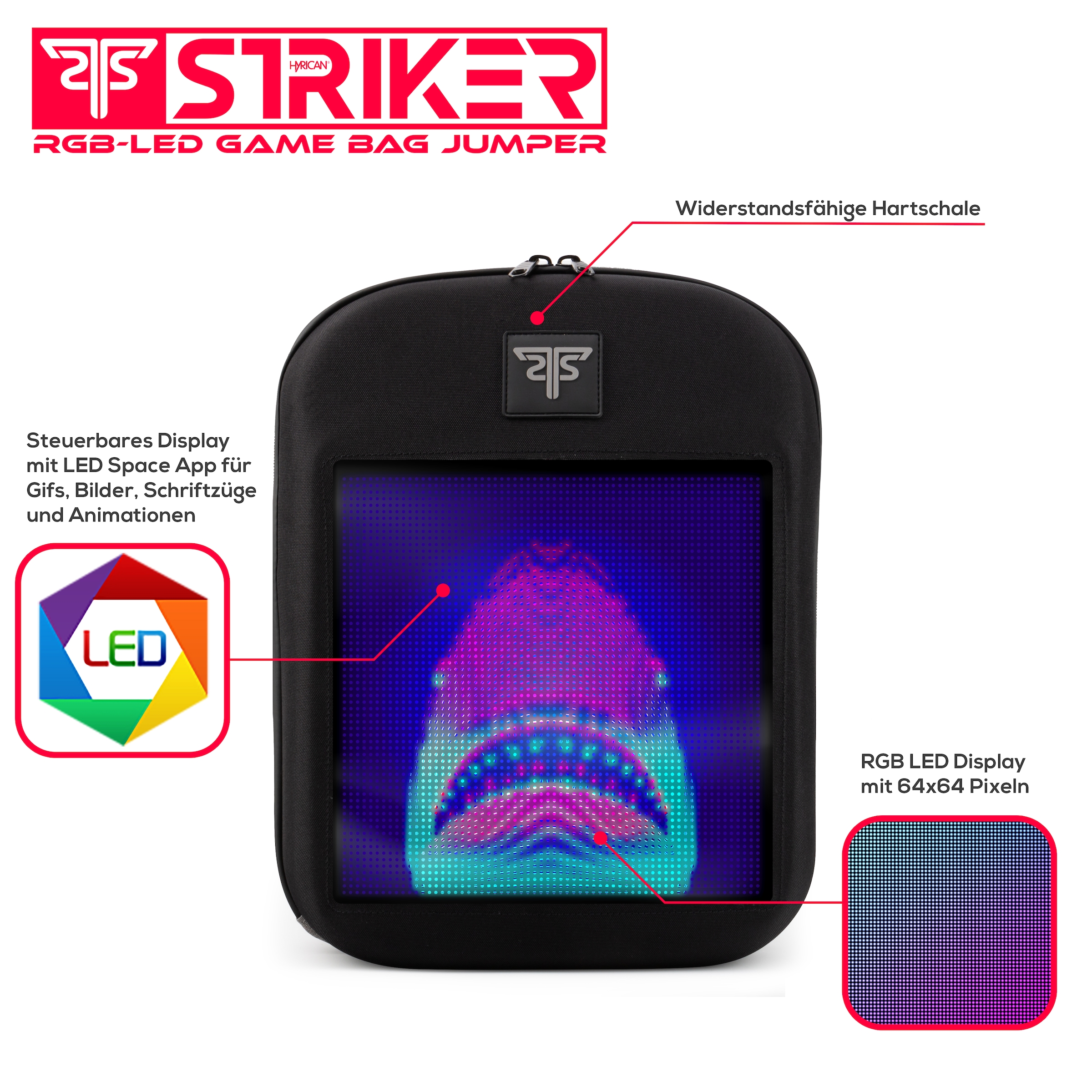 Hyrican Gaming-Laptoprucksack »Striker Game bis App mit gesteuerte gepolsterte widerstandsfähige besonders Zoll, Bag BAUR JUMPER Notebooks NOZ01494, Schultergurte, 15,6 Für | Hartschale« RBG-LEDs