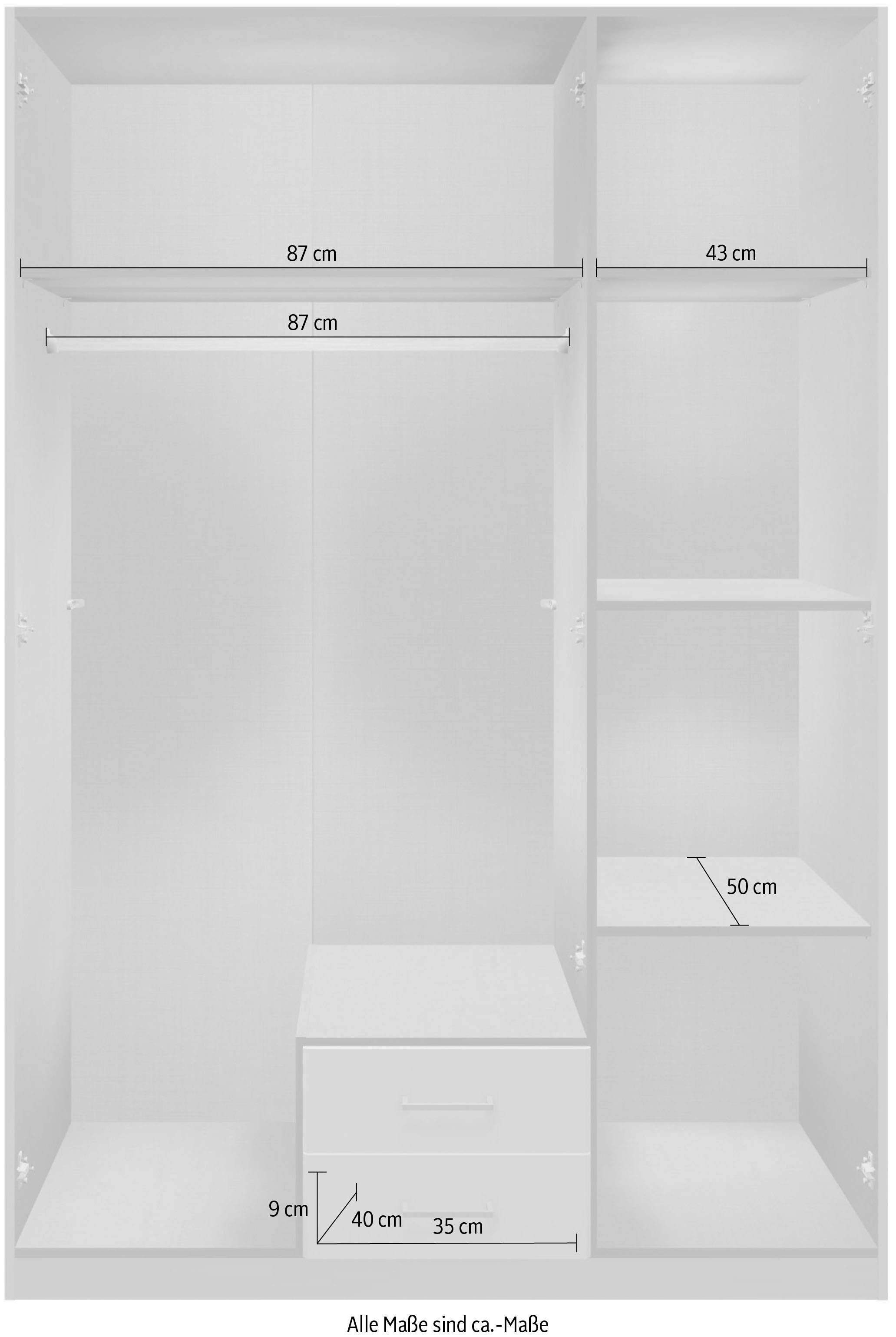 Wimex Kleiderschrank »Marburg erhältlich in den Breiten 135cm & 180cm« inkl. Spiegel und zwei Schubladen