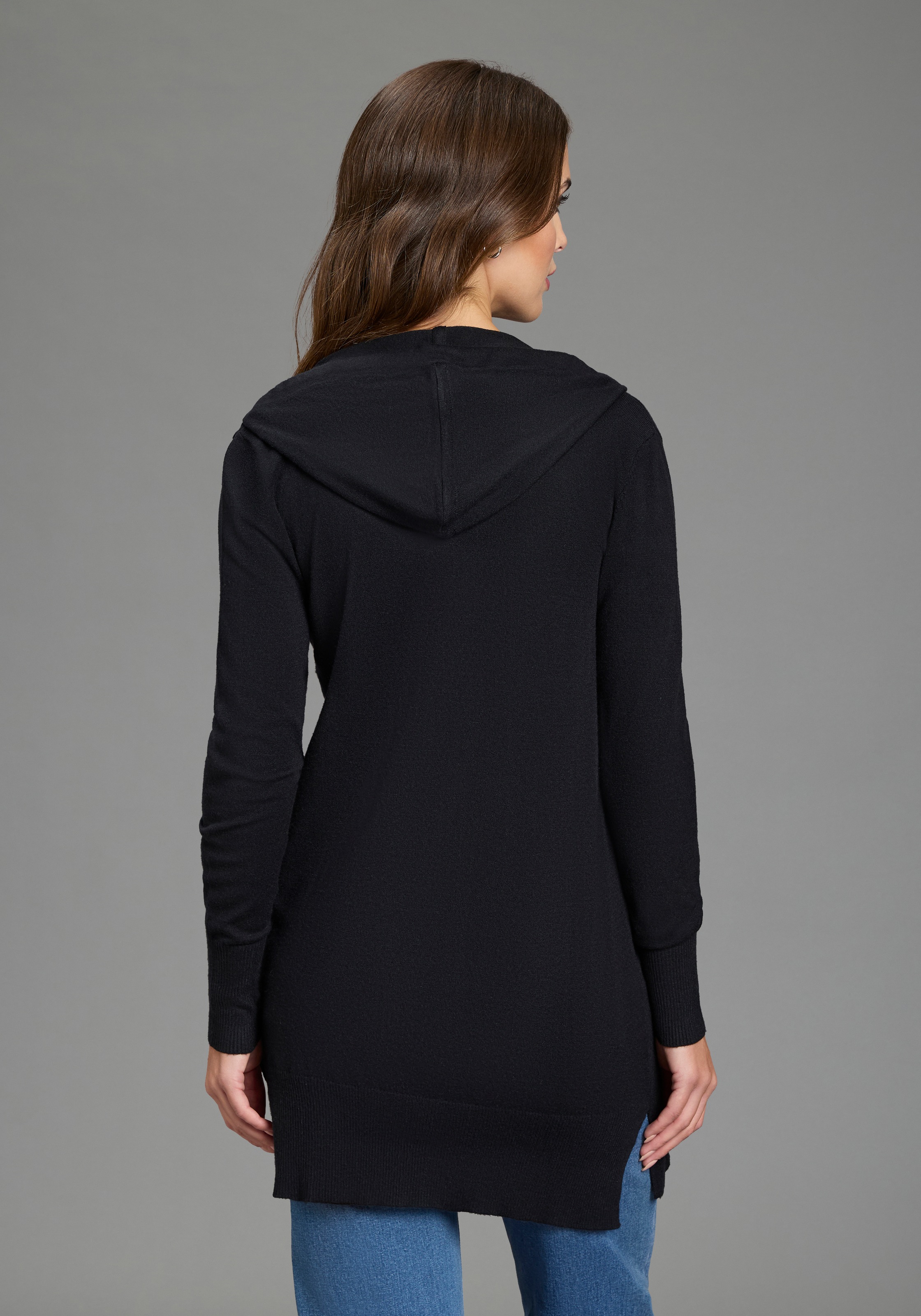 Laura Scott Kapuzenstrickjacke mit Kapuze und glitzernden Bändern