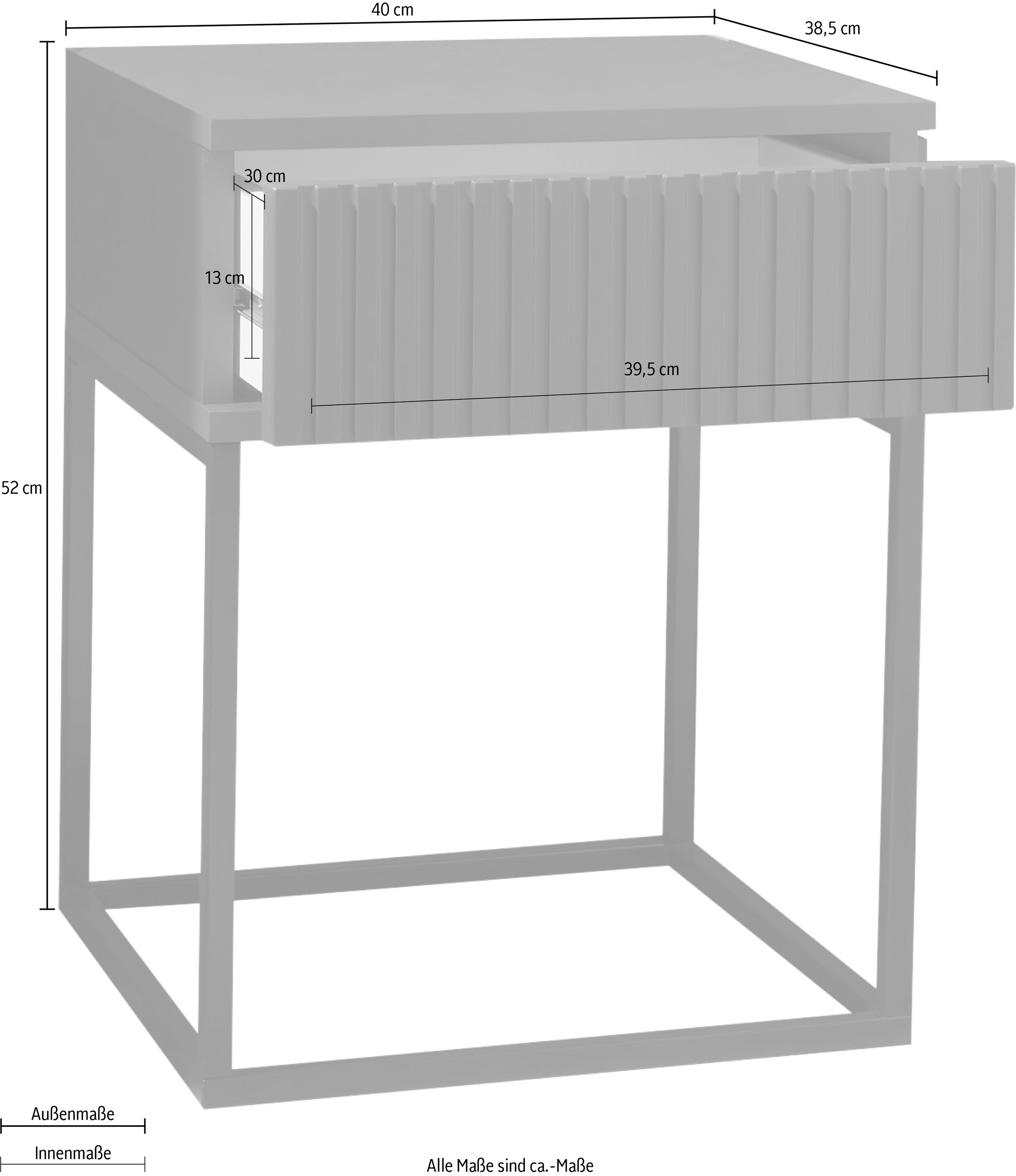 Schlafkontor Nachtkommode »Marle Nachtkonsole, Nachtkästchen auf Metall-Fußgestell«, Schubkasten in Rillenoptik auf schwarzem Metallgestell