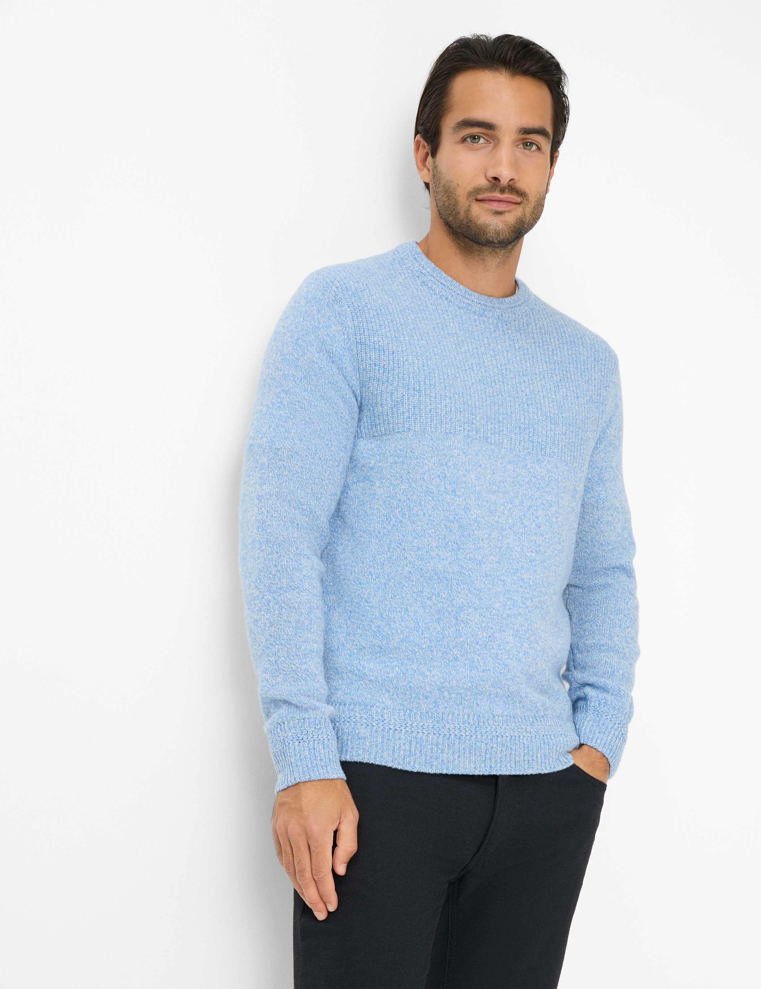 BRAX Herren Rundhalspullover "Style RICK"blau, Gr. M, Strick, 80% Wolle, 20% Polyamid, Pullover
