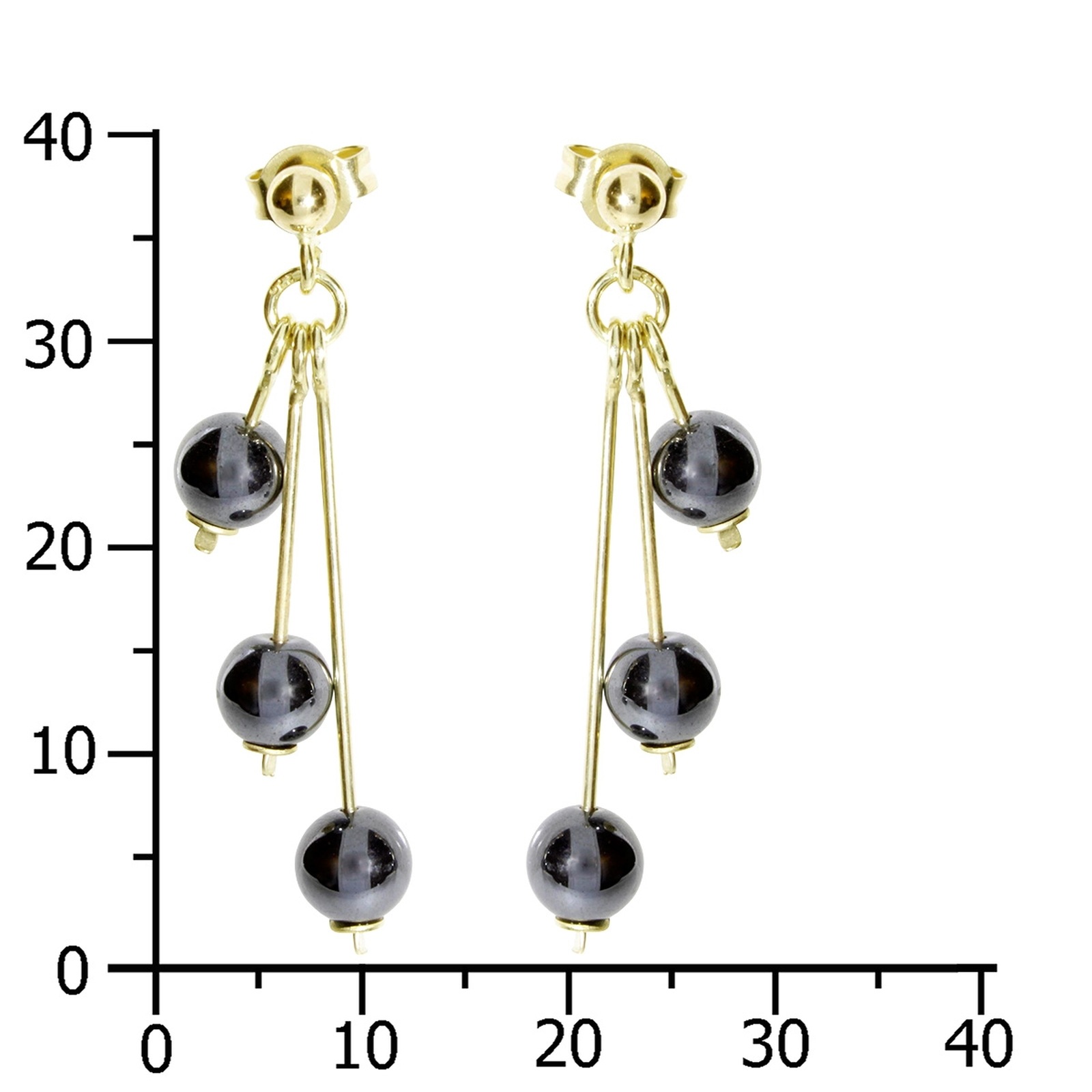 Paar Ohrhänger OSTSEE-SCHMUCK "Ostsee-Schmuck Ohrhänger Kugel 6 mm Hämatit", gelb, Ohrringe, Damen, 42 x 10mm, Gelbgold 333 5