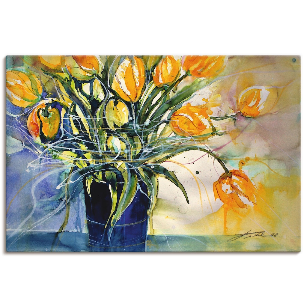 Artland Leinwandbild »Gelbe Tulpen in schwarzer Vase«, Arrangements, (1 St.)