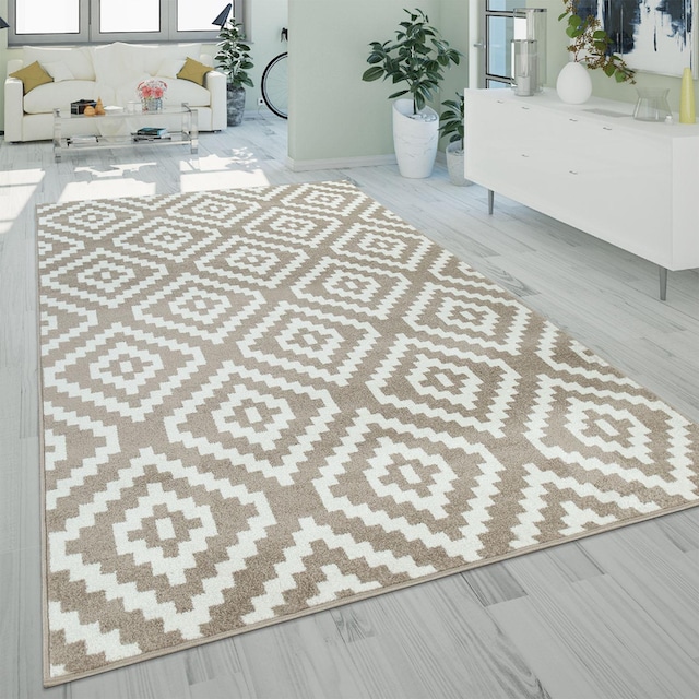 Paco Home Teppich »Stella 400«, rechteckig, Kurzflor, Pastell Farben,  Rauten Design, Wohnzimmer | BAUR