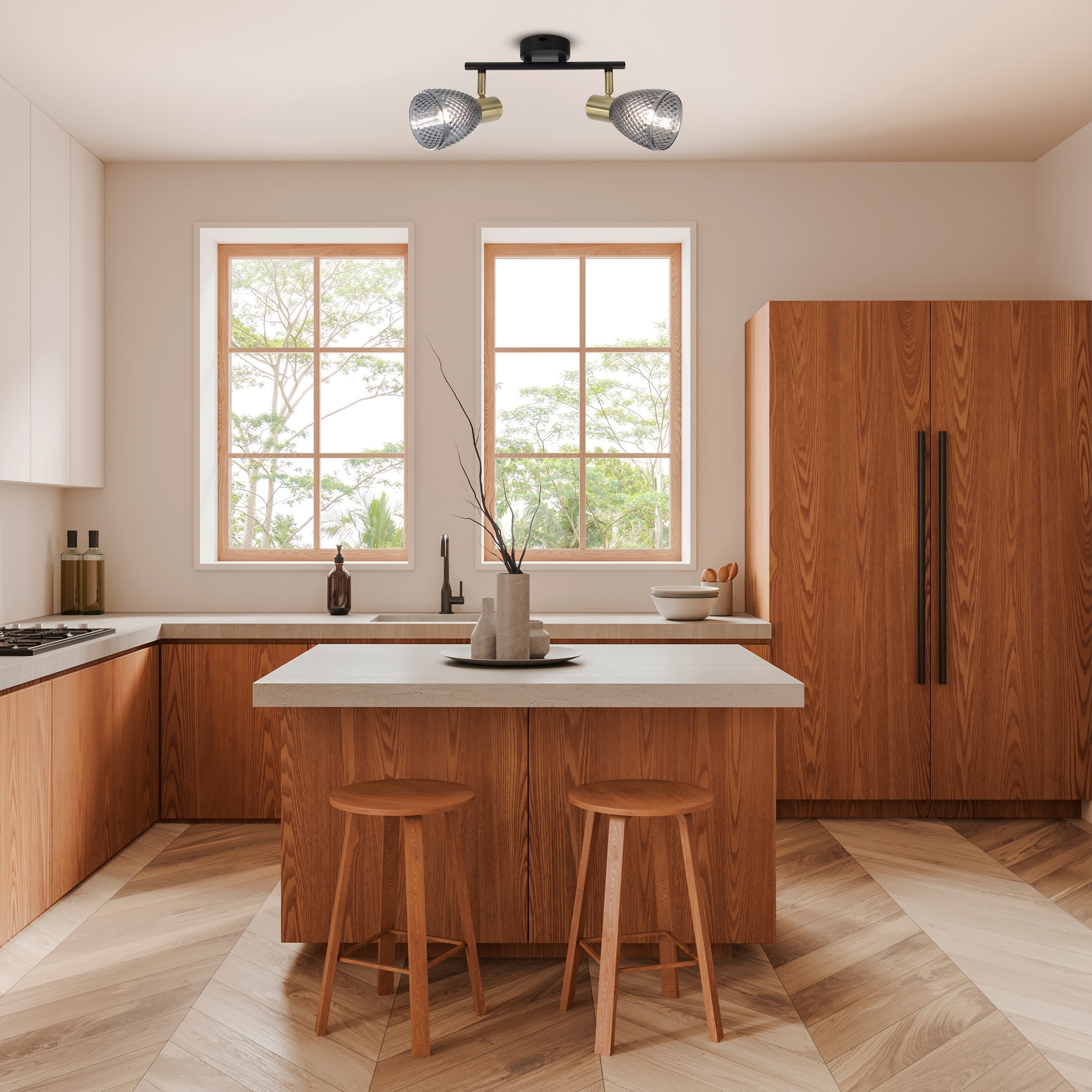 näve Deckenleuchte »Lindita« E14 1 Stk. Spot, Relief-Glasschirm smokey, Gestell messing matt, E14 exkl.